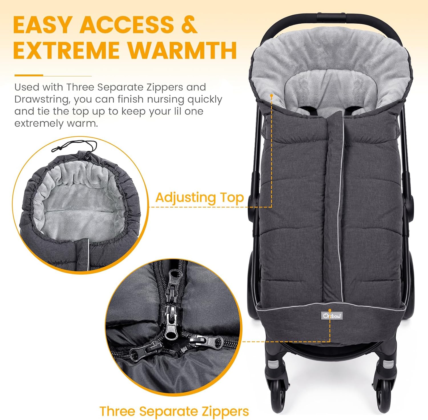 Thumbnail 1 de Orzbow Universal Footmuff for Pushchair Large Dark Grey 🧷