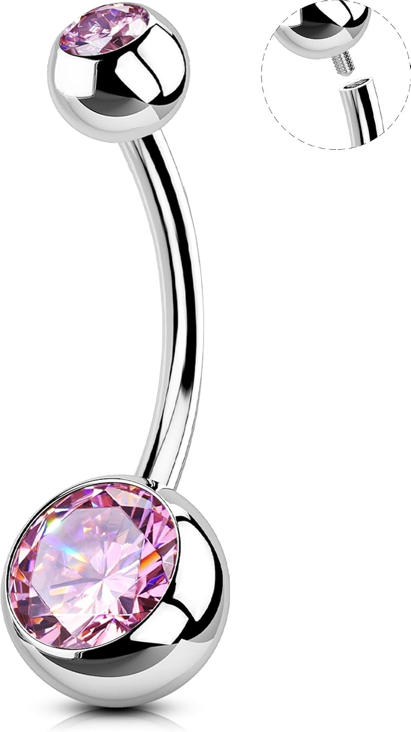 Detalle de OUFER Belly Button Bars 316L Rose CZ