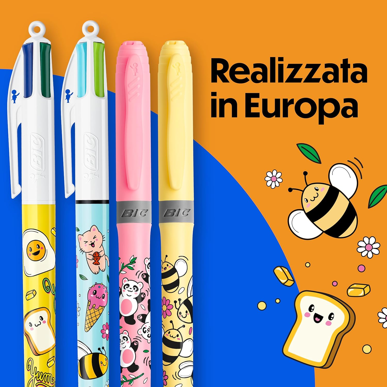 Thumbnail 4 de Penna a Sfera a Scatto BIC 4 Colours Decors Kawaii + Evidenziatore Grip Décor – Set da 4
