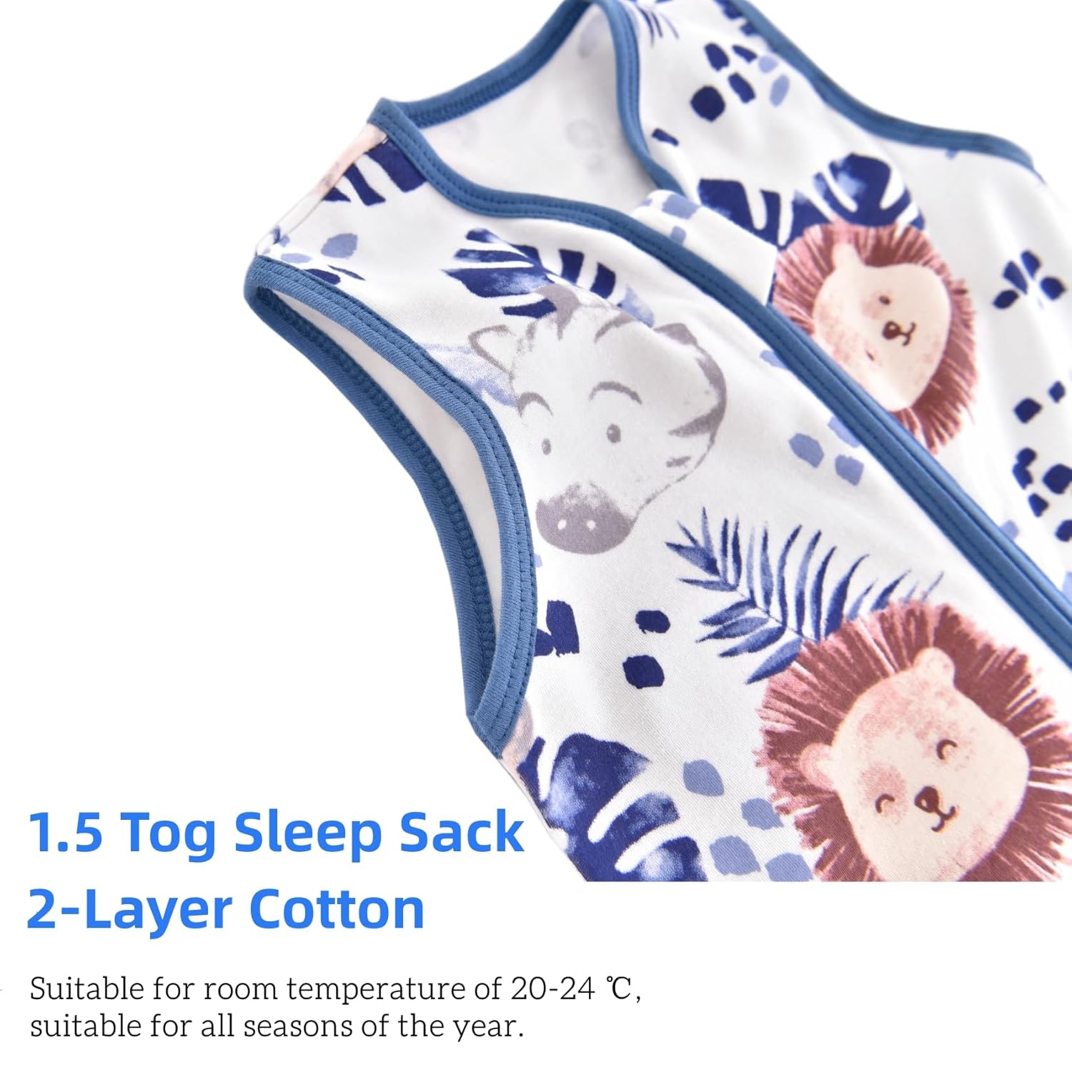 Detalle de Chilsuessy Baby-Schlafsack mit Beinen 1,5 Tog aus 100% Baumwolle – Zebra, Ganzjahr, 70 cm
