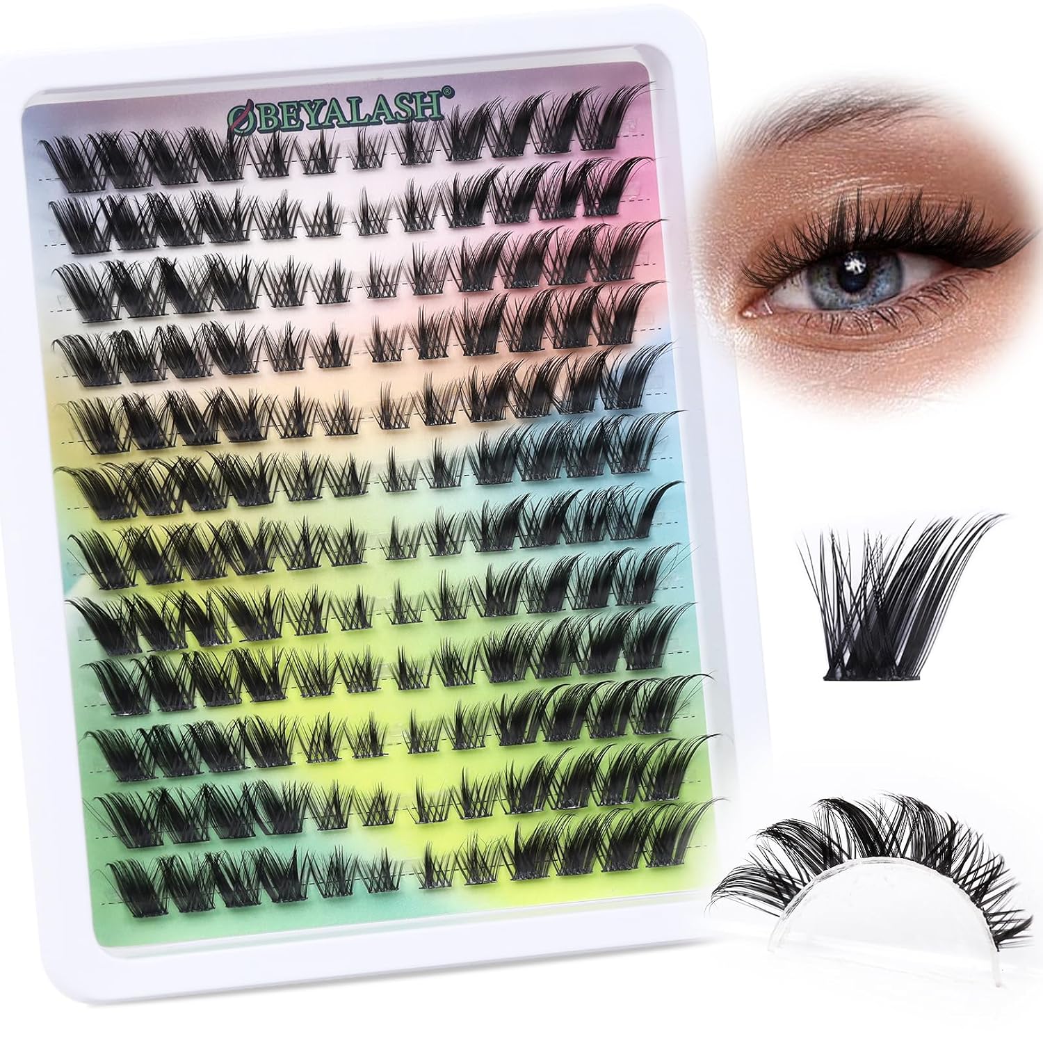 Thumbnail 6 de Obeyalash Lash Cluster Extensions (C Curl, 8-16 Mix) „Natural Look“ für Cat-Eye – 120 Stück, Clear Band, DIY