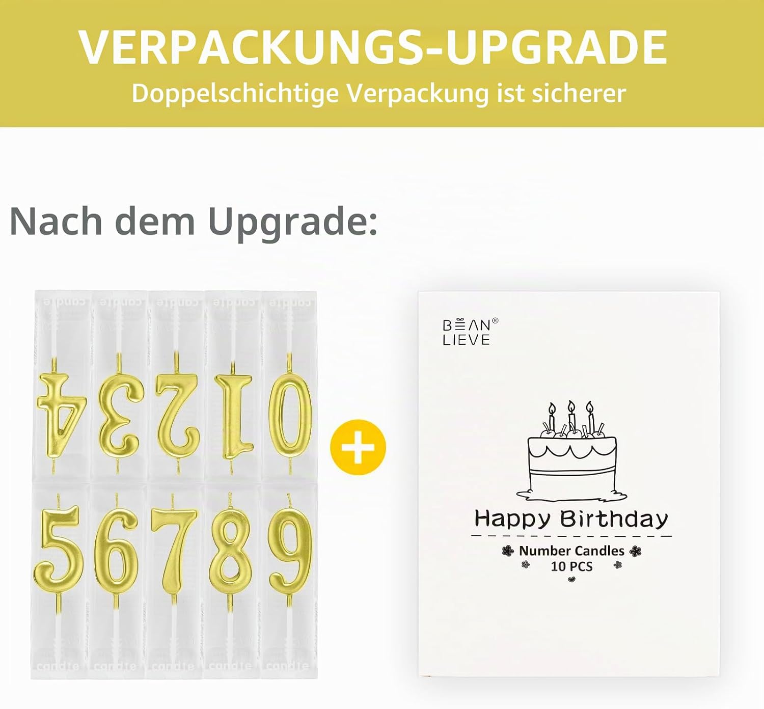 Thumbnail 6 de BEAN LIEVE 10 Stück Ziffern-Geburtstagskerzen – Glitzernde Zahlenkerzen in Gold (0–9) für Kuchen, Jubiläen und Feiern