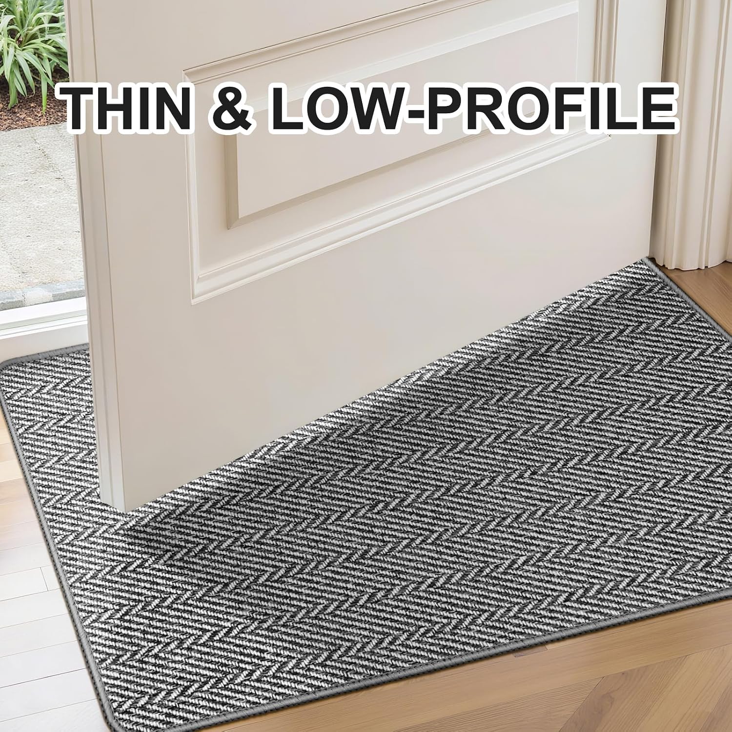 Thumbnail 4 de BEISIFLOOR 24"x36" Indoor Door Mat, Low-Profile Gray Herringbone with Rubber Backing