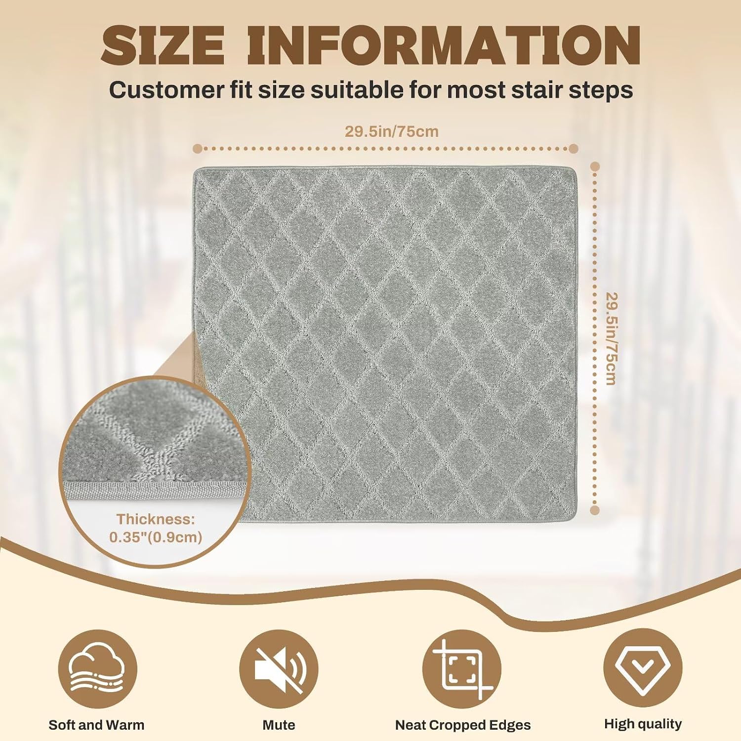 Detalle 2 de DEXDE ST001 Bullnose Carpet Stair Landing Mat, 30 x 30-Inch, Gray