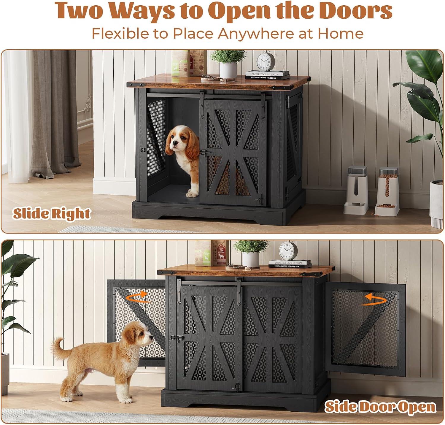 Detalle de Dog Cage Furniture: 70cm Three-Door Wooden Dog Cage with Sliding Doors (Black)