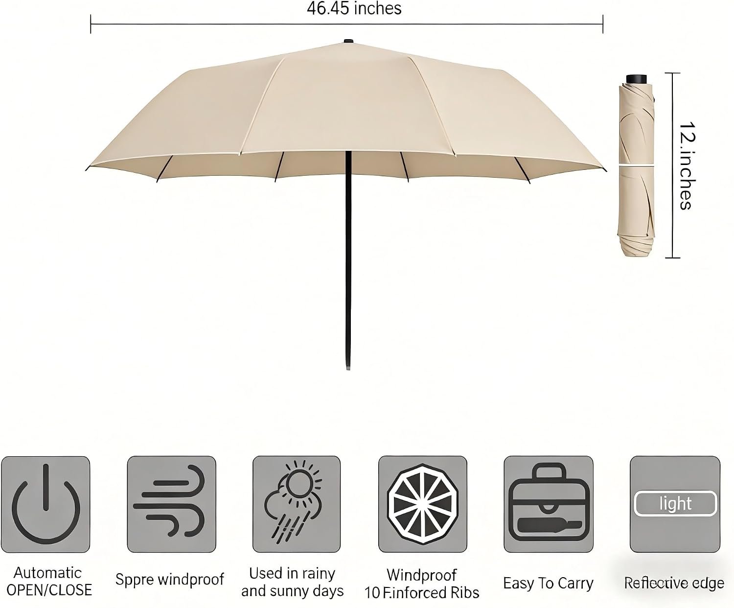 Thumbnail 3 de Compact Inverted Umbrella with Carabiner Handle 10-rib
