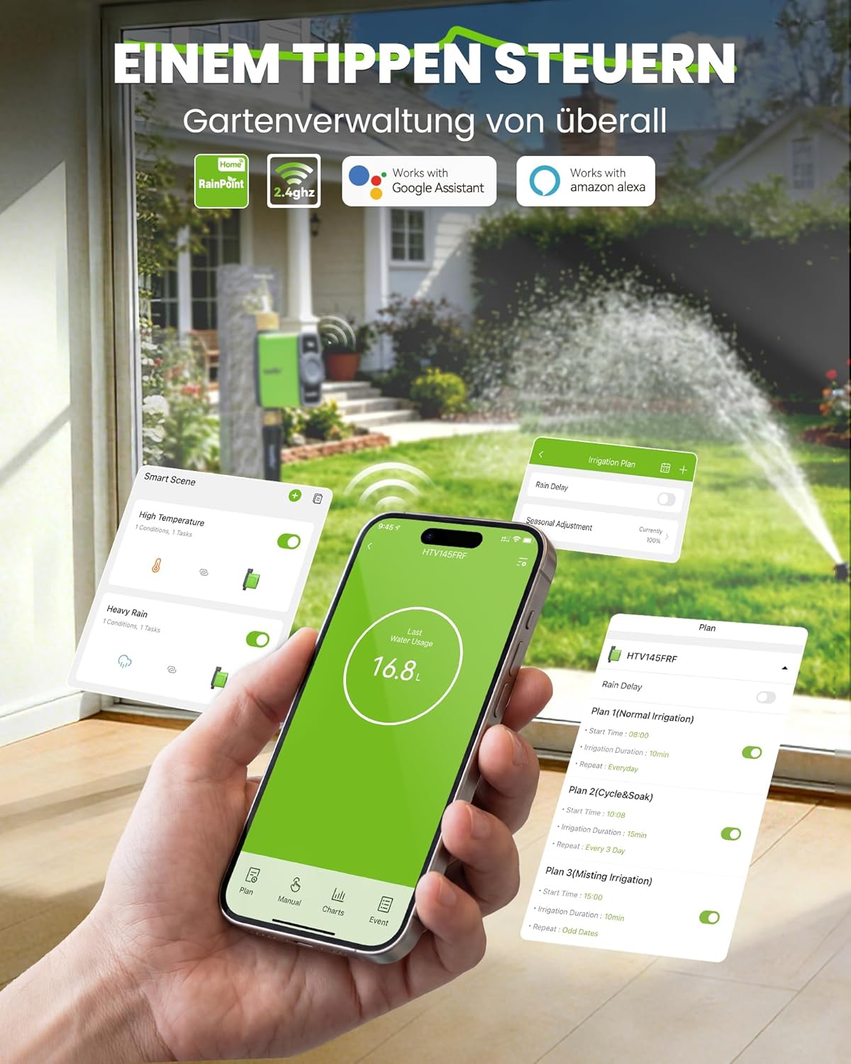 Thumbnail 4 de RAINPOINT Bewässerungscomputer WLAN mit Messing-Ein- und Ausgang – automatisierte, wetterbasierte Gartenbewässerung