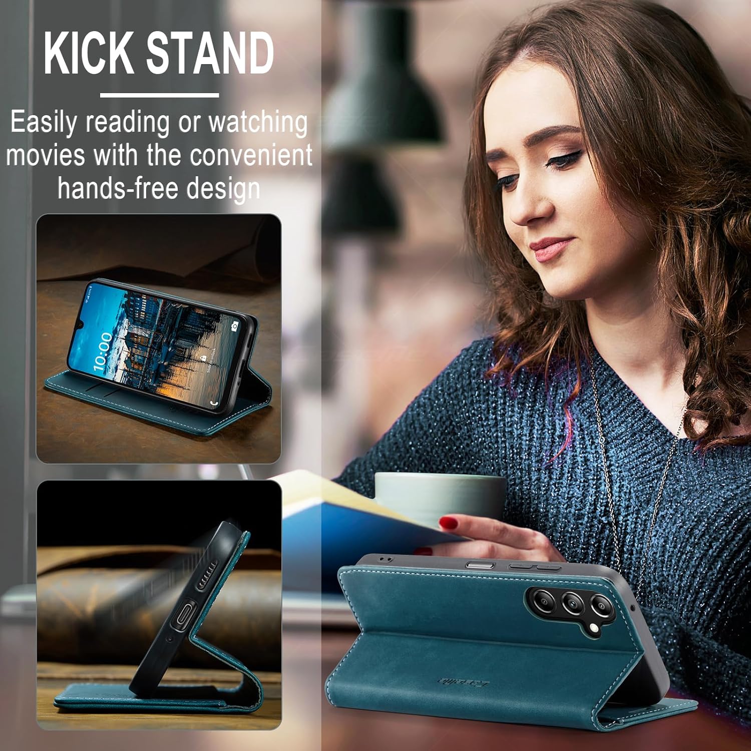 Thumbnail 4 de Cracedily wallet flip case for Samsung Galaxy A16 5G / A16 4G (Blue-Green) with card slots and magnetic closure