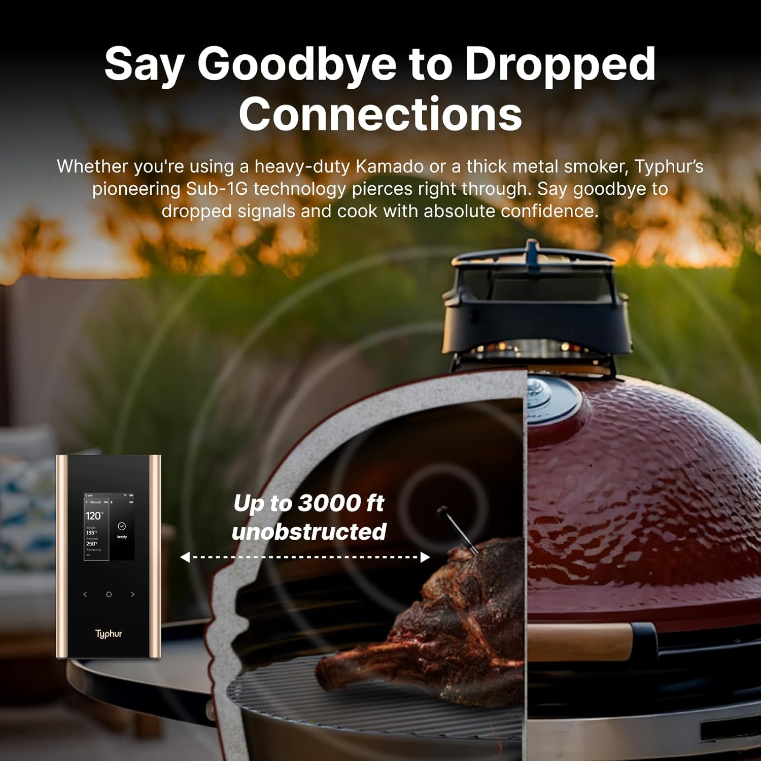 Detalle de Typhur Sync Gold Dual Wireless WiFi Meat Thermometer (2 Slim Probes, Smart Base) with Carrying Case