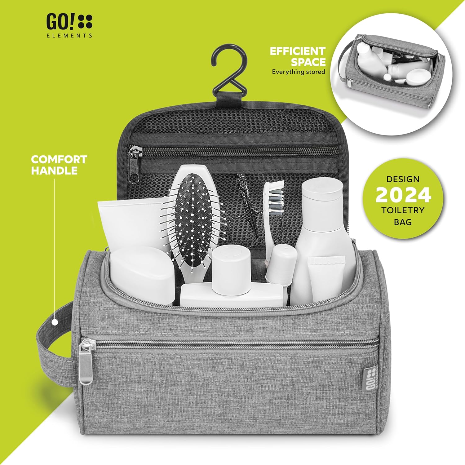 Detalle de GO!elements Beauty Case uomo & donna – borsa da toilette elegante e funzionale, Grigio