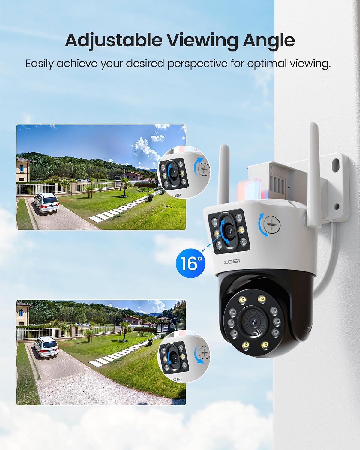Detalle 2 de ZOSI Cámara de Vigilancia WiFi Doble Lente 2MP