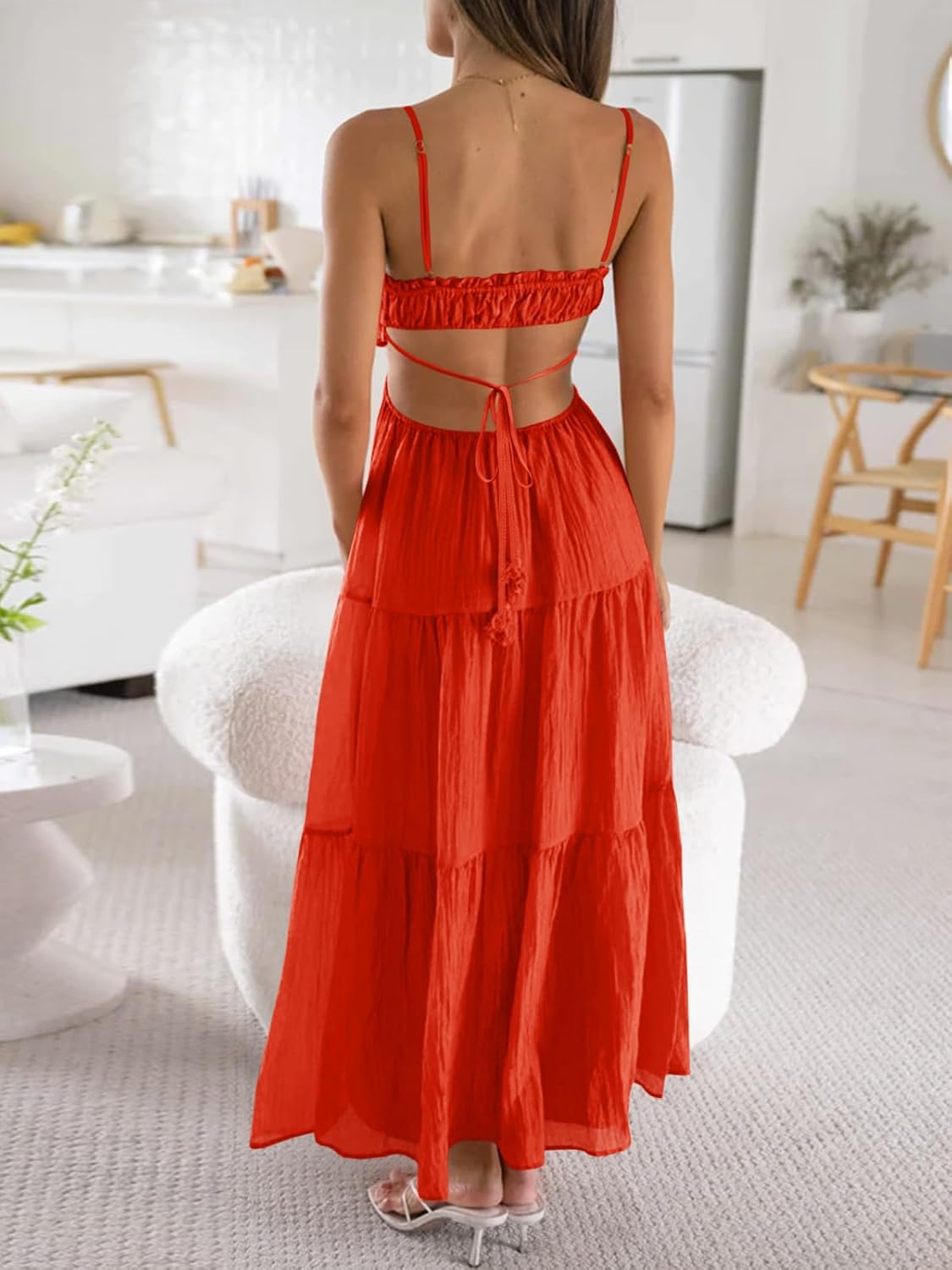 Thumbnail 2 de Fisoew Women's Spaghetti Strap Maxi Dress: Summer, Flowy, Backless Boho Vibe