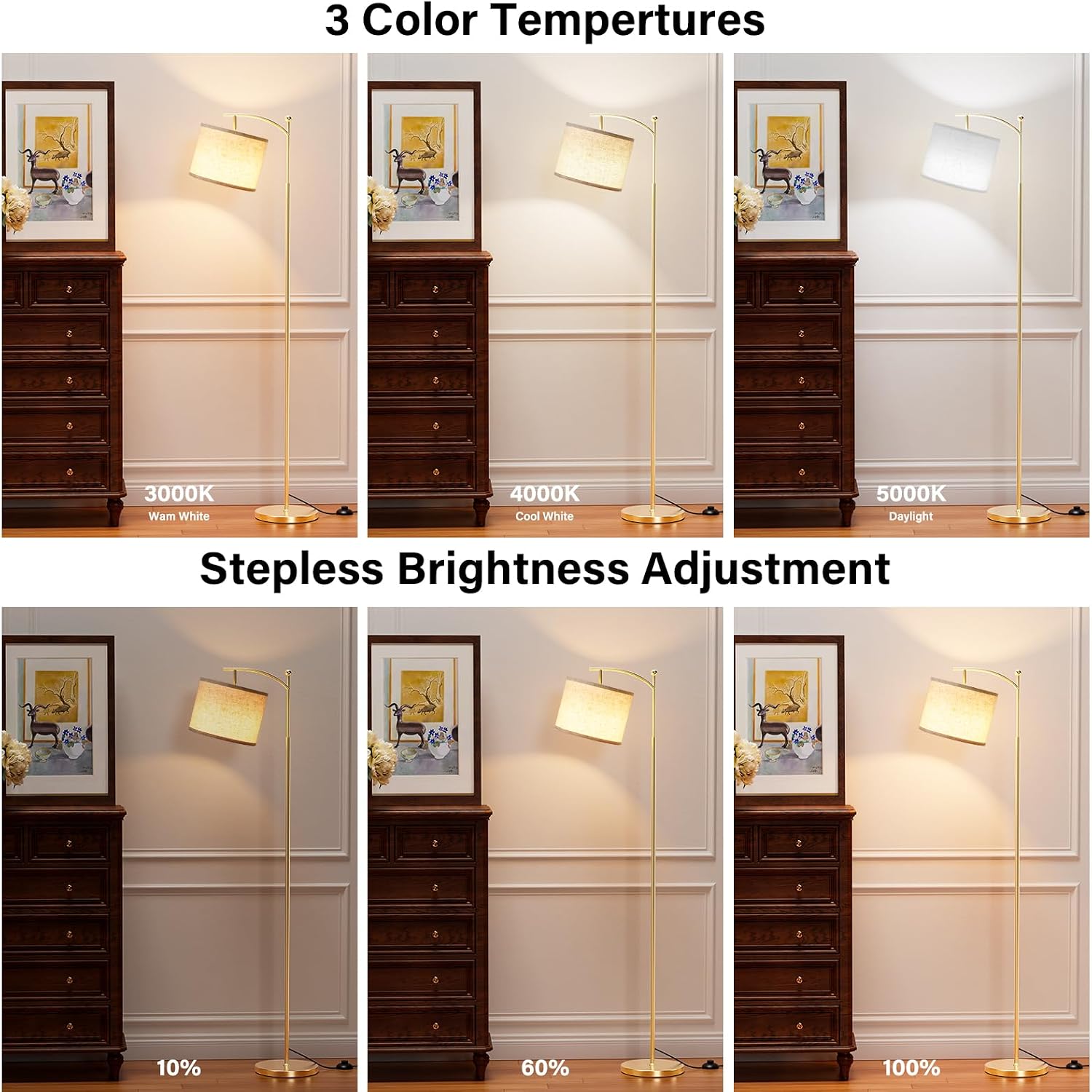Detalle de Ambimall 60" Floor Lamp with Remote, Dimmable Light and Beige Shade