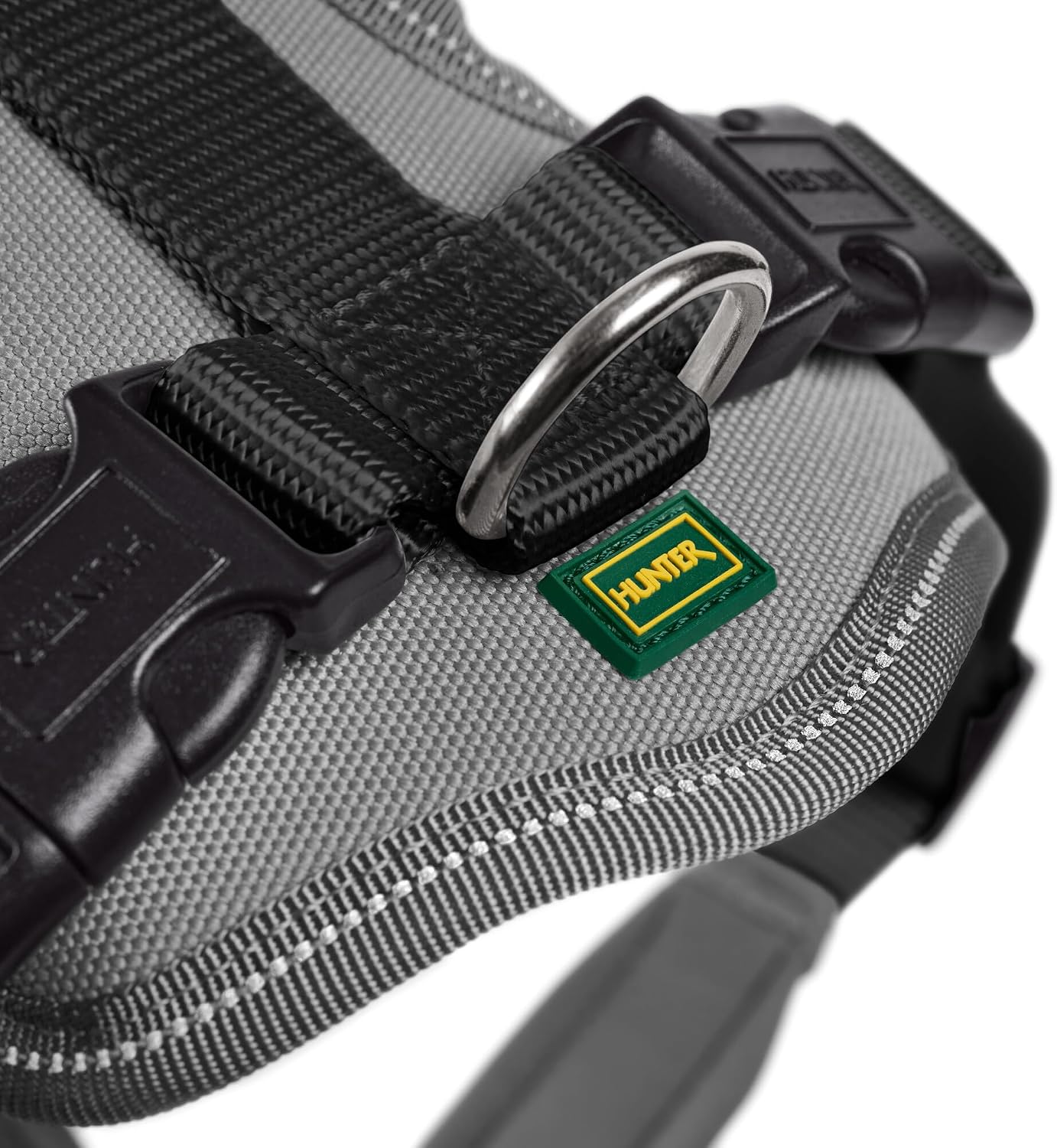 Detalle de HUNTER Hundegeschirr NEOPREN – Größe S, schwarz/grau, komfortables Polster-Nylon-Geschirr mit Reflektionsstreifen