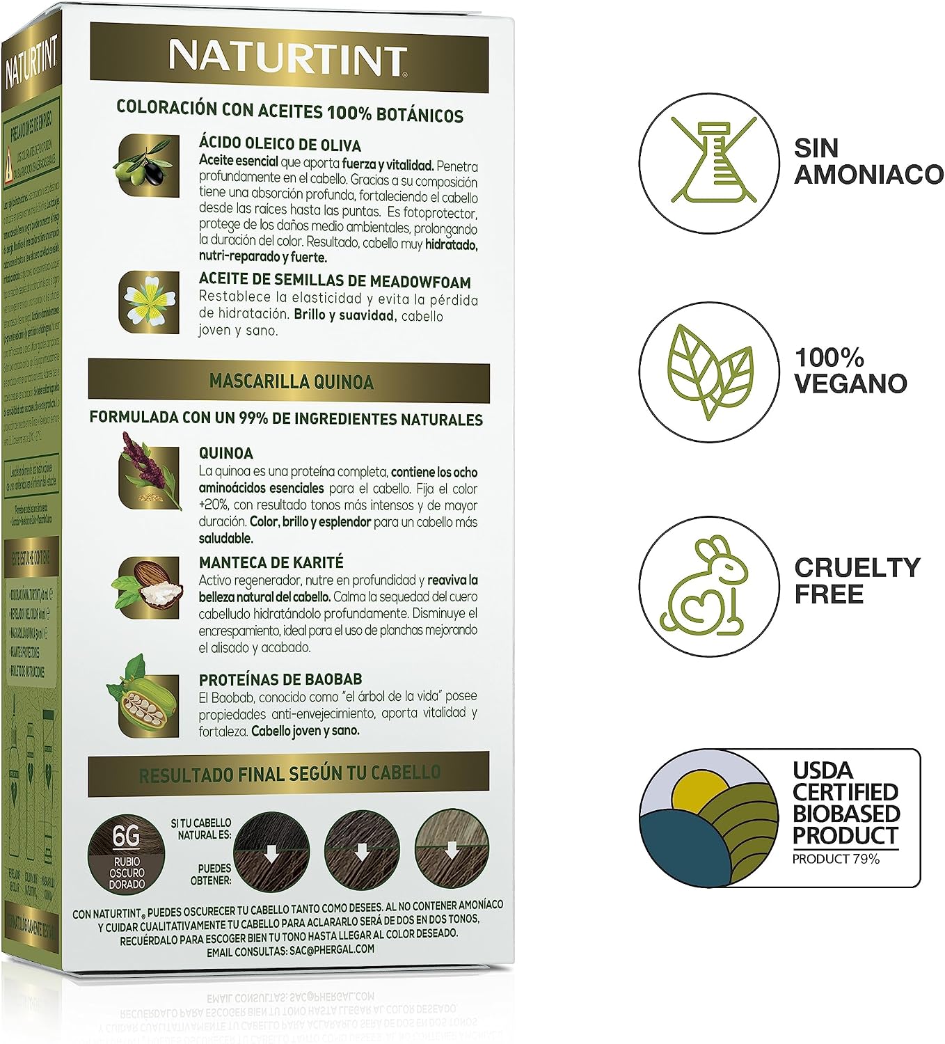 Detalle 1 de NATURTINT Biobased Tinte Permanente Sin Amoniaco Rubio Dorado 🌟