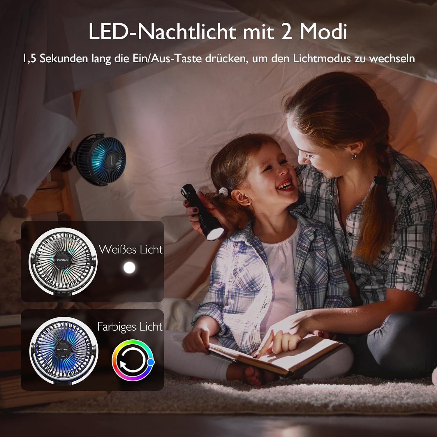 Thumbnail 4 de Momcozy Tragbarer Kinderwagen-Ventilator mit LED-Nachtlicht und 360° Drehung