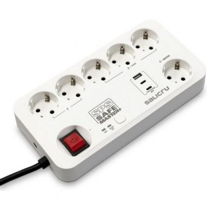 Detalle 2 de Limitador de tensión Salicru SPS SAFE MASTER+ 6 tomas AC USB 600J Blanco