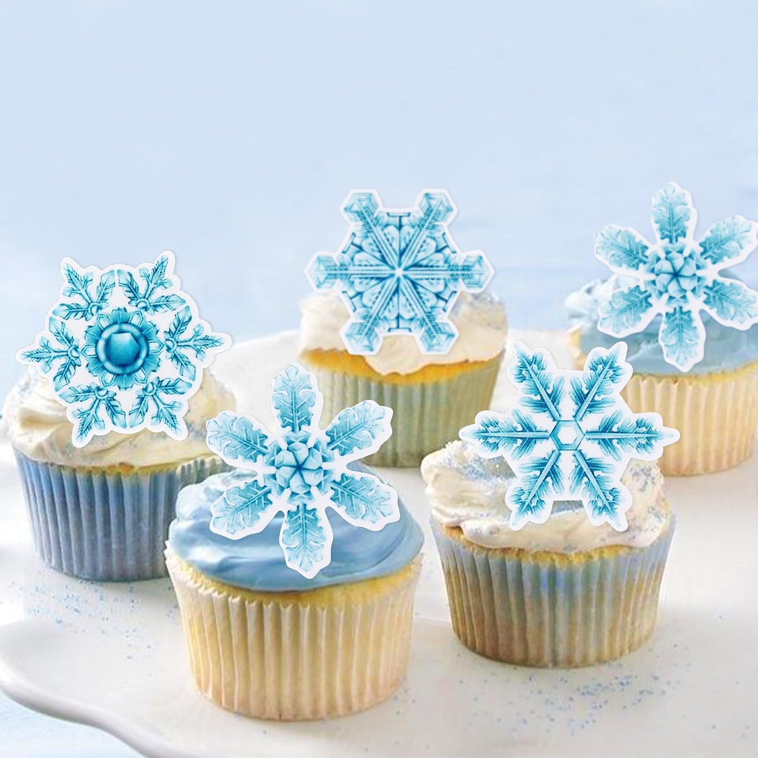 Detalle de Ercadio Edible Snowflake Cupcake Toppers, 40-Piece Wafer Rice Paper Set