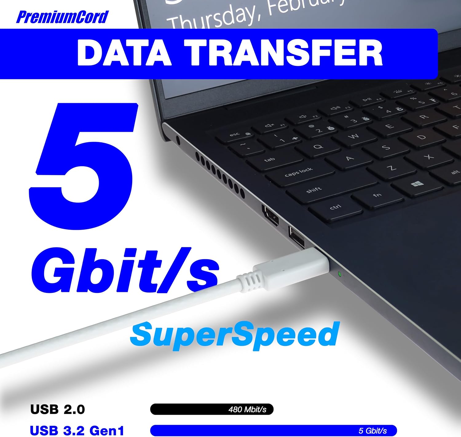 Thumbnail 6 de PremiumCord USB-C 3.2 Gen 1 Kabel (1 m) – USB-C zu USB-C, 5 Gbit/s, 40 W