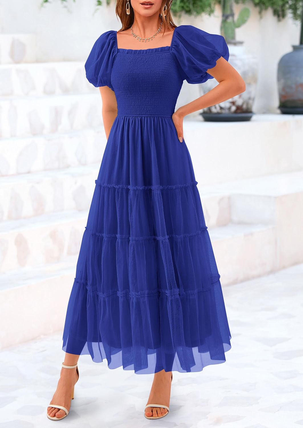 Thumbnail 5 de PRETTYGARDEN Women's Summer Smocked Midi Tulle Dress