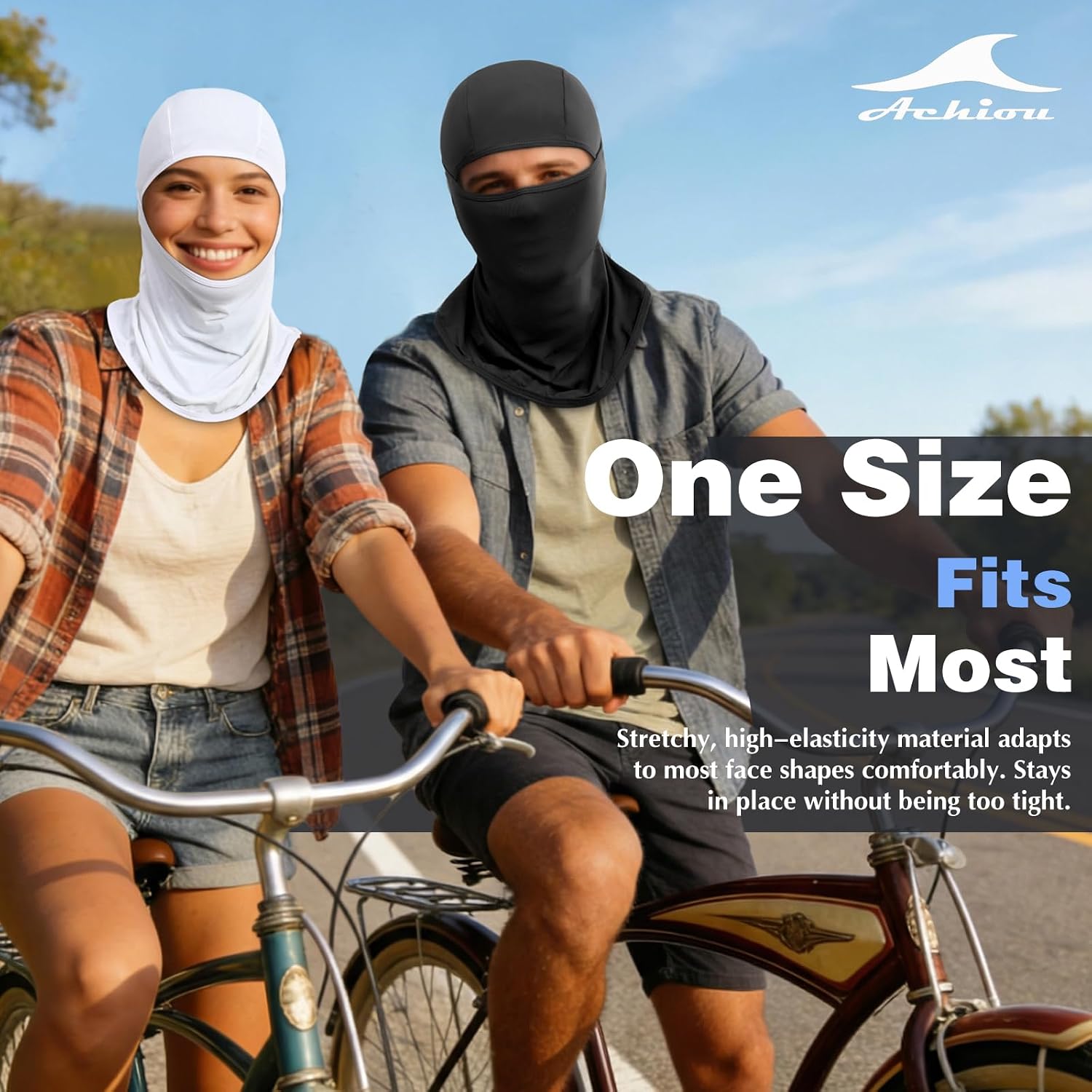 Detalle 1 de Achiou Lightweight Balaclava, UPF 50+ Ice Silk Face Cover, Black 2-Pack