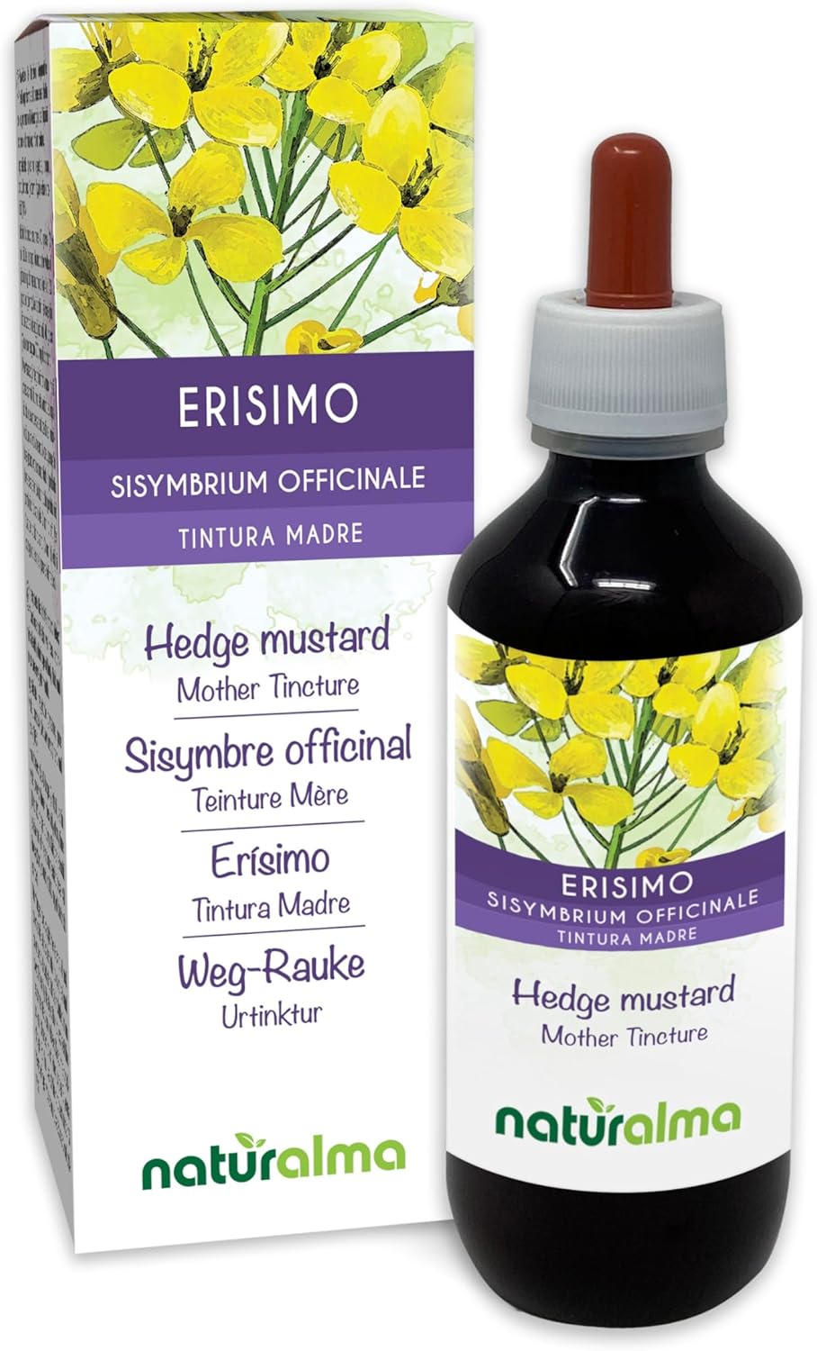 Detalle de Erisimo o Erba dei cantanti (Sisymbrium officinale) Tintura Madre analcoolica 200 ml — Integratore Naturale Vegano