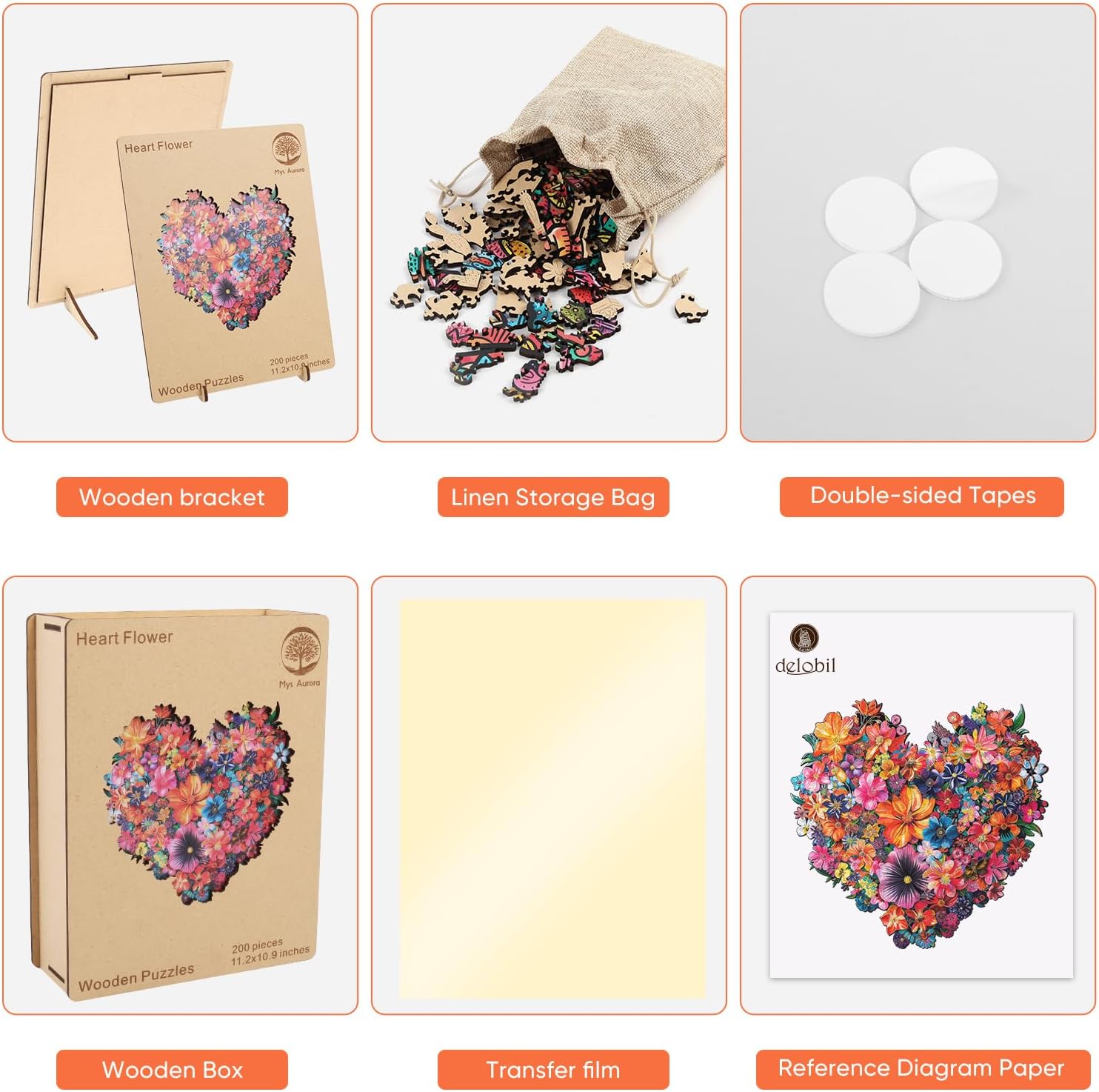 Thumbnail 6 de Mys Aurora Mother's Day Heart Flower 200-Piece Wooden Puzzle