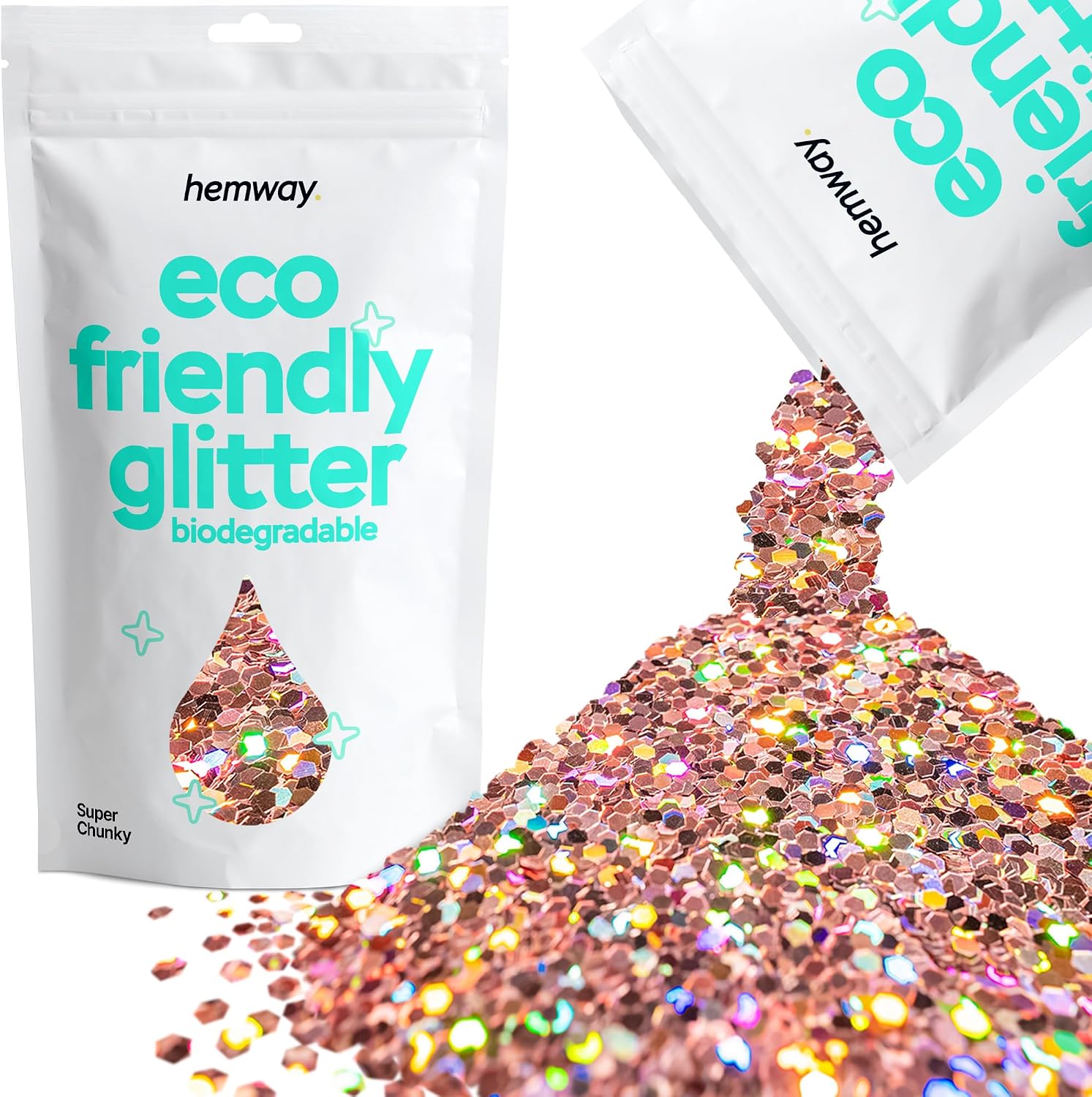 Detalle de Hemway Eco Friendly Biodegradable Glitter | Rose Gold Holographic Super Chunky (100g)
