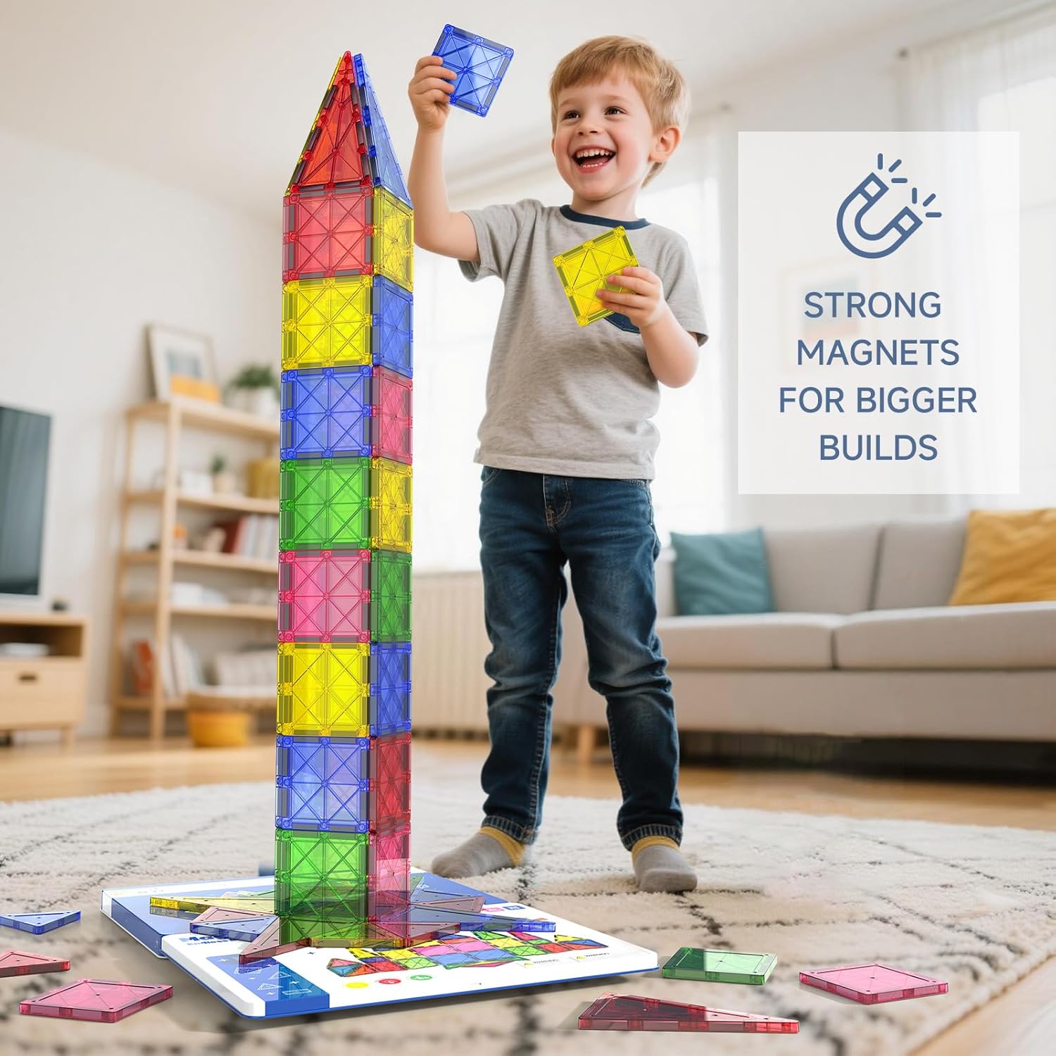 Thumbnail 2 de iburge Magnetische Bausteine Fliesen-Set (32 Stück, 7,5 cm) mit Metallkasten für Kinder ab 3 Jahren