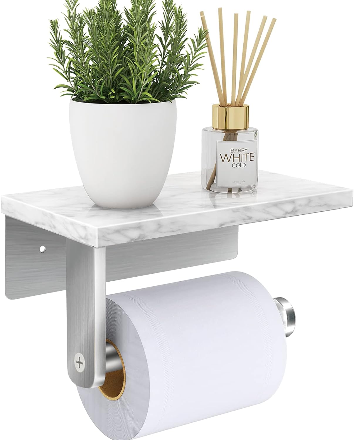 Detalle de Gypie Toilet Roll Holder with Marble Shelf 17cm