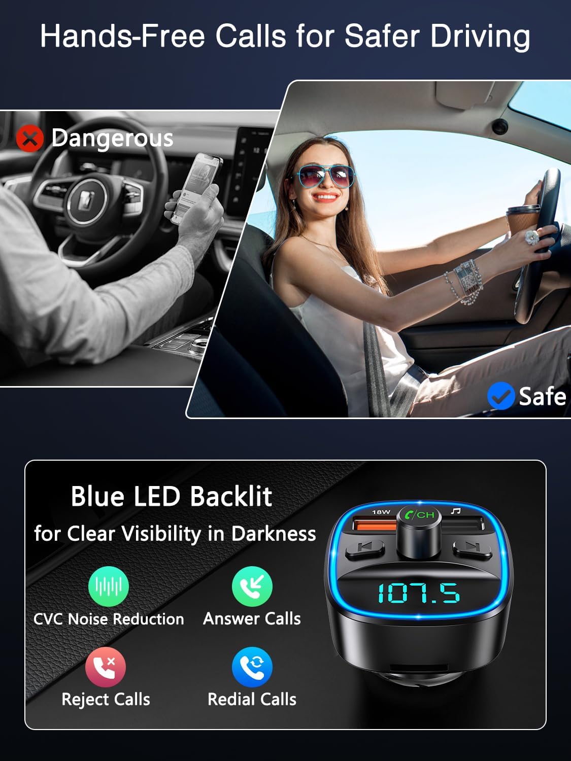 Thumbnail 3 de ORIA Car Bluetooth Adapter 5.3 FM transmitter