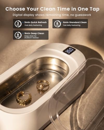 Detalle de KUNPHY Ultrasonic Jewellery Cleaner, 350ML, 48KHz – One-Touch Sonic Cleaner for Glasses, Jewellery and More