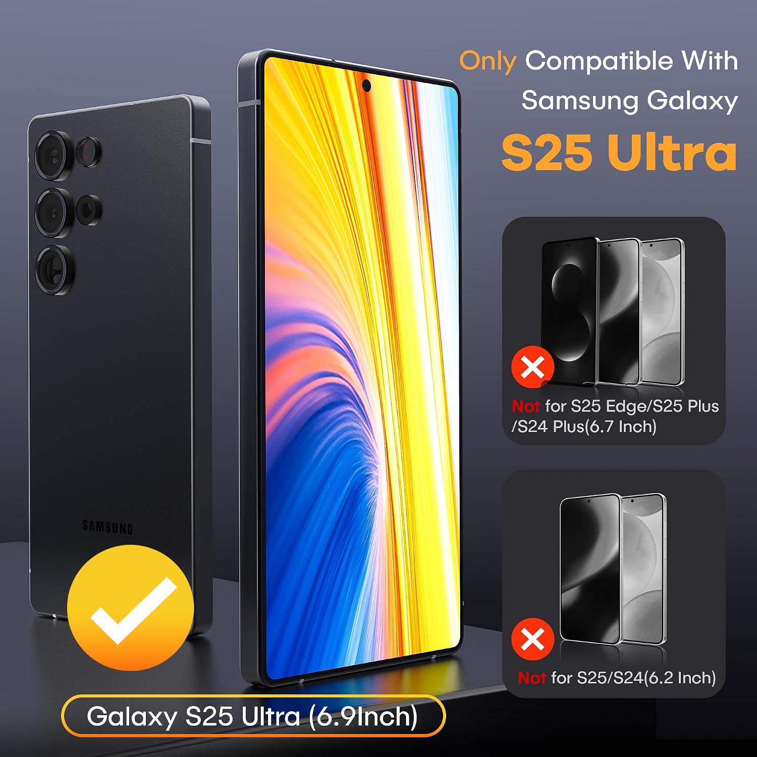 Detalle de AACL S25 Ultra-6.9 inch Privacy Screen Protector, 9H Tempered Glass, 3-Pack