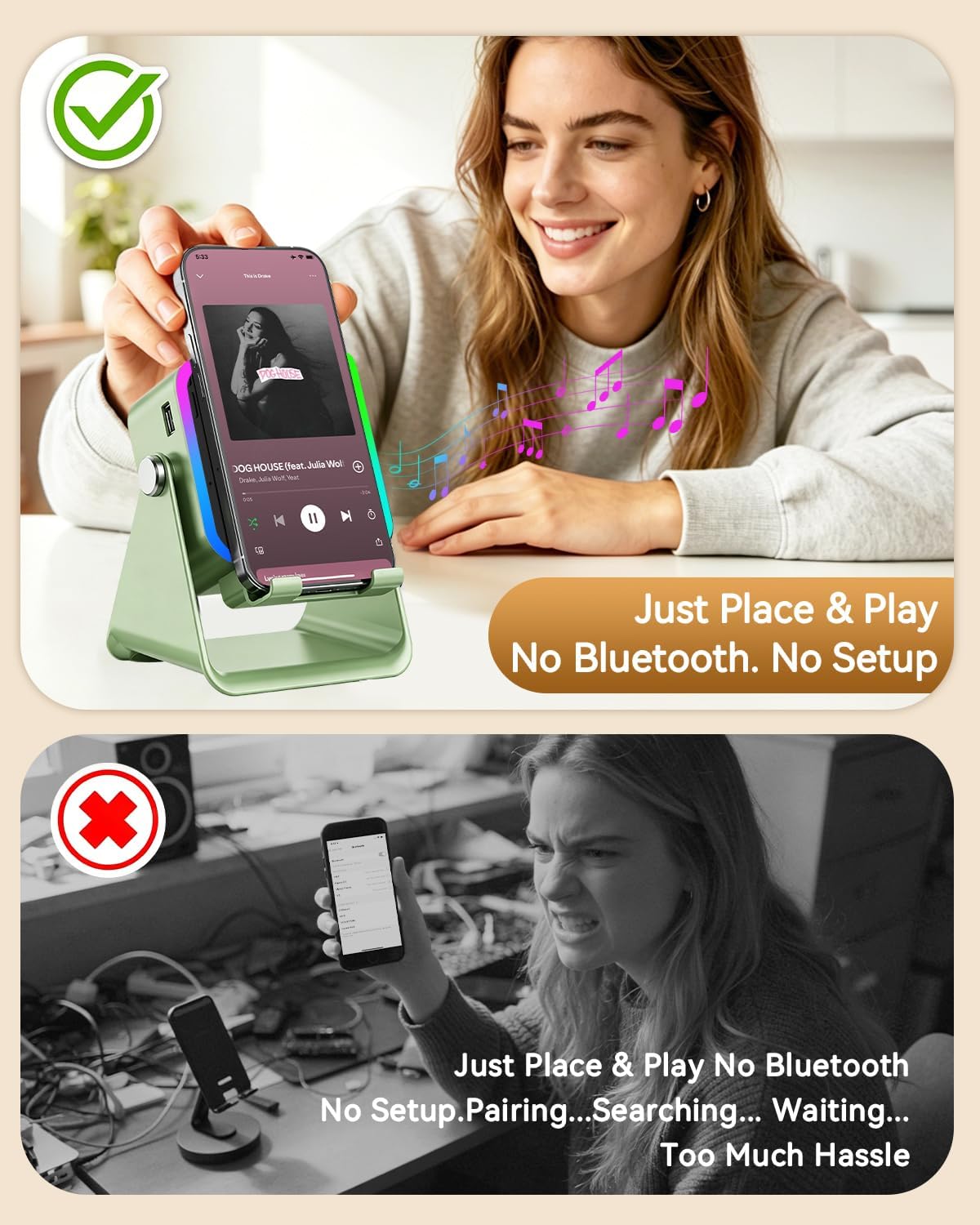 Detalle de MILOUZ ZJ-028 5-in-1 Bluetooth Speaker with Adjustable Phone Stand and RGB Light