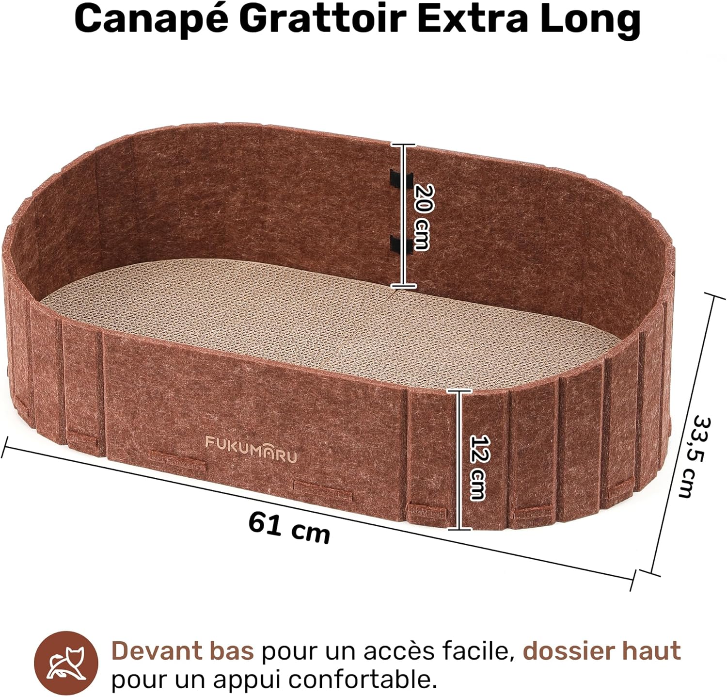 Thumbnail 5 de FUKUMARU Griffoir pour Chat semi-ouvert en forme de canapé 61 cm, caramel