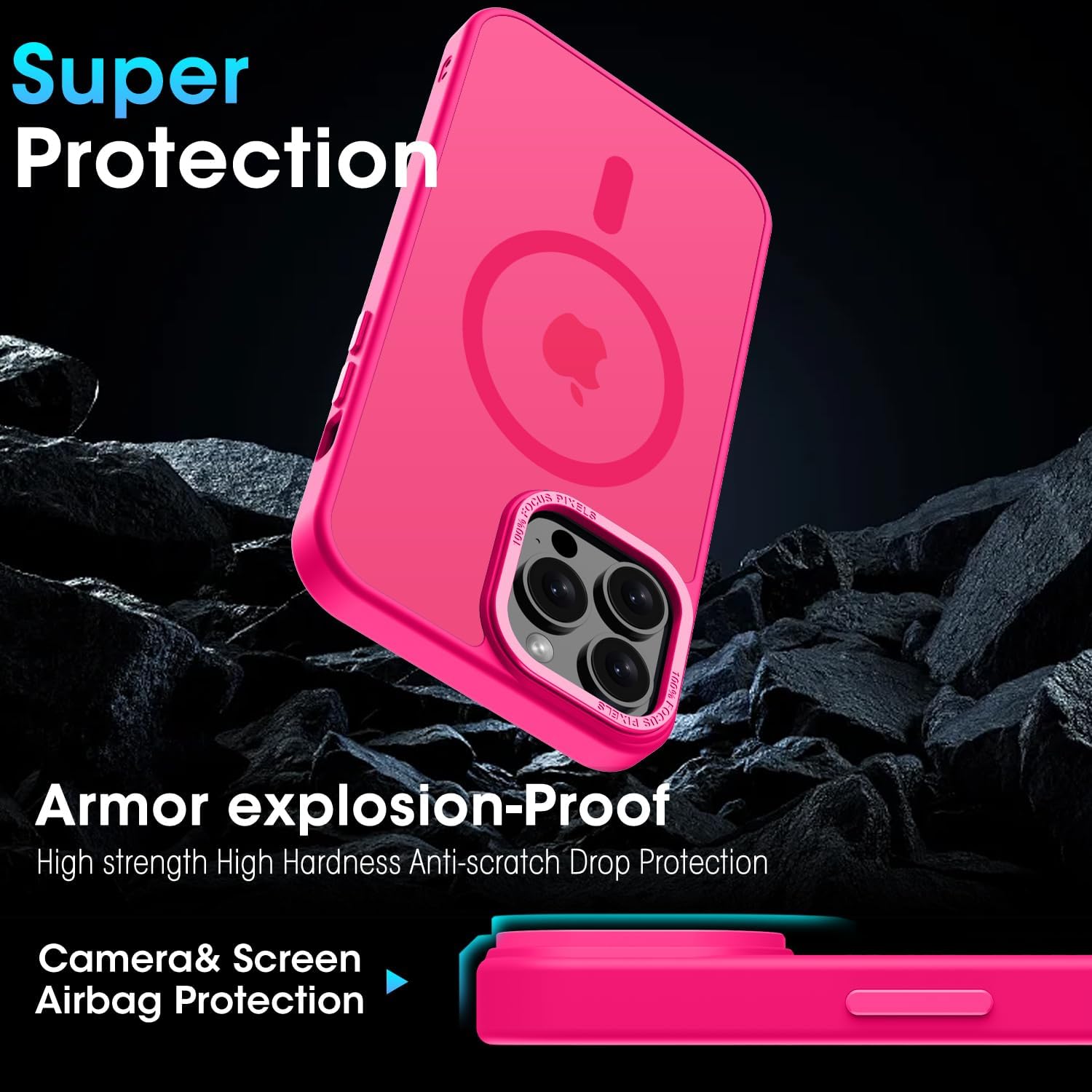 Detalle de KPPIT Rose Red MagSafe Case for iPhone 15 Pro Max – Frosted Translucent Back, Shockproof 6 ft Protection