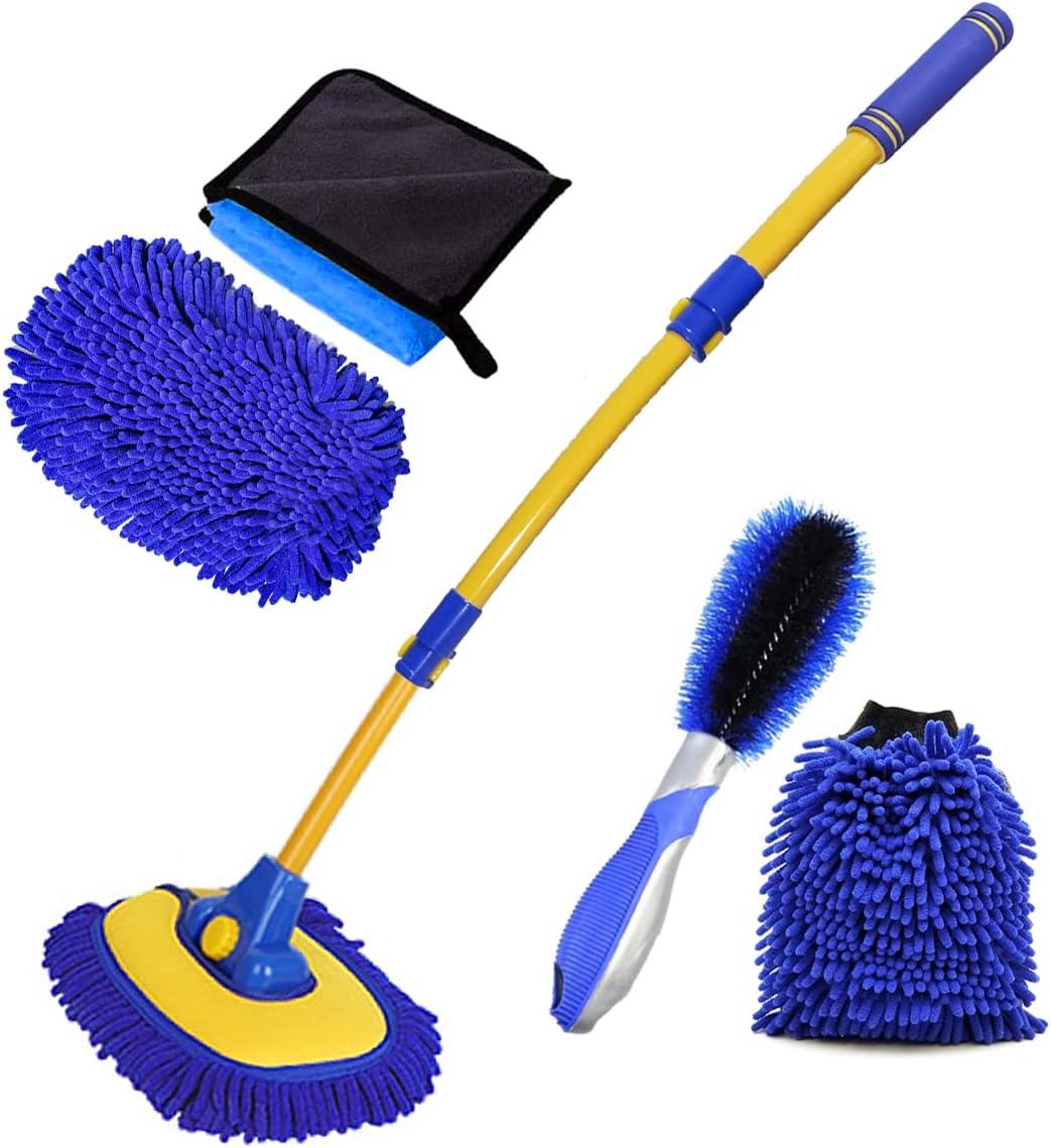 Thumbnail 6 de BMLEI Car Wash Brush Kit with Long Handle, Curved Extension Pole, Microfiber Mop Mitt & 2 Replacement Heads