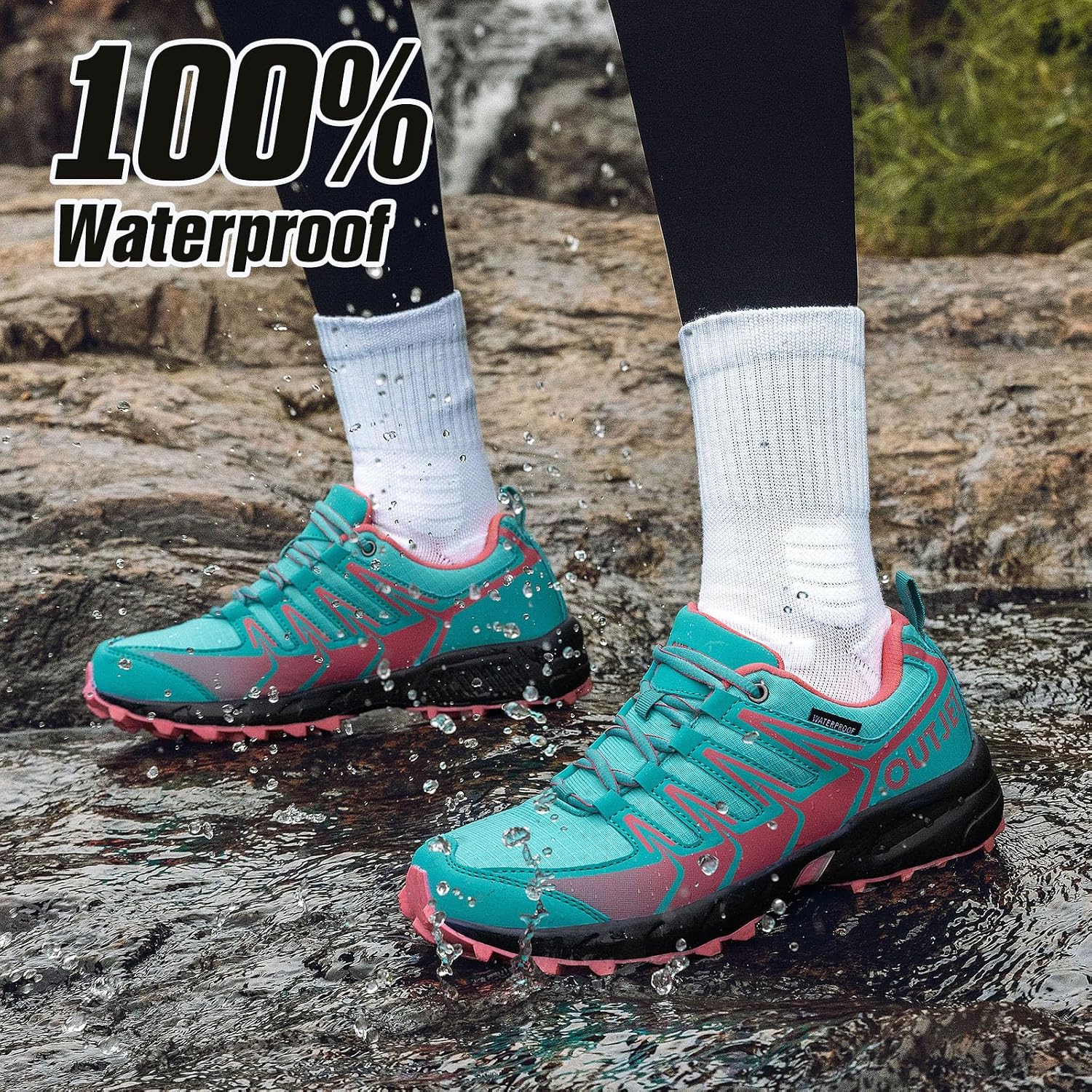Detalle de OUTJET Women’s Waterproof Hiking Shoes Lightweight Non-Slip Trail Walking Sneakers
