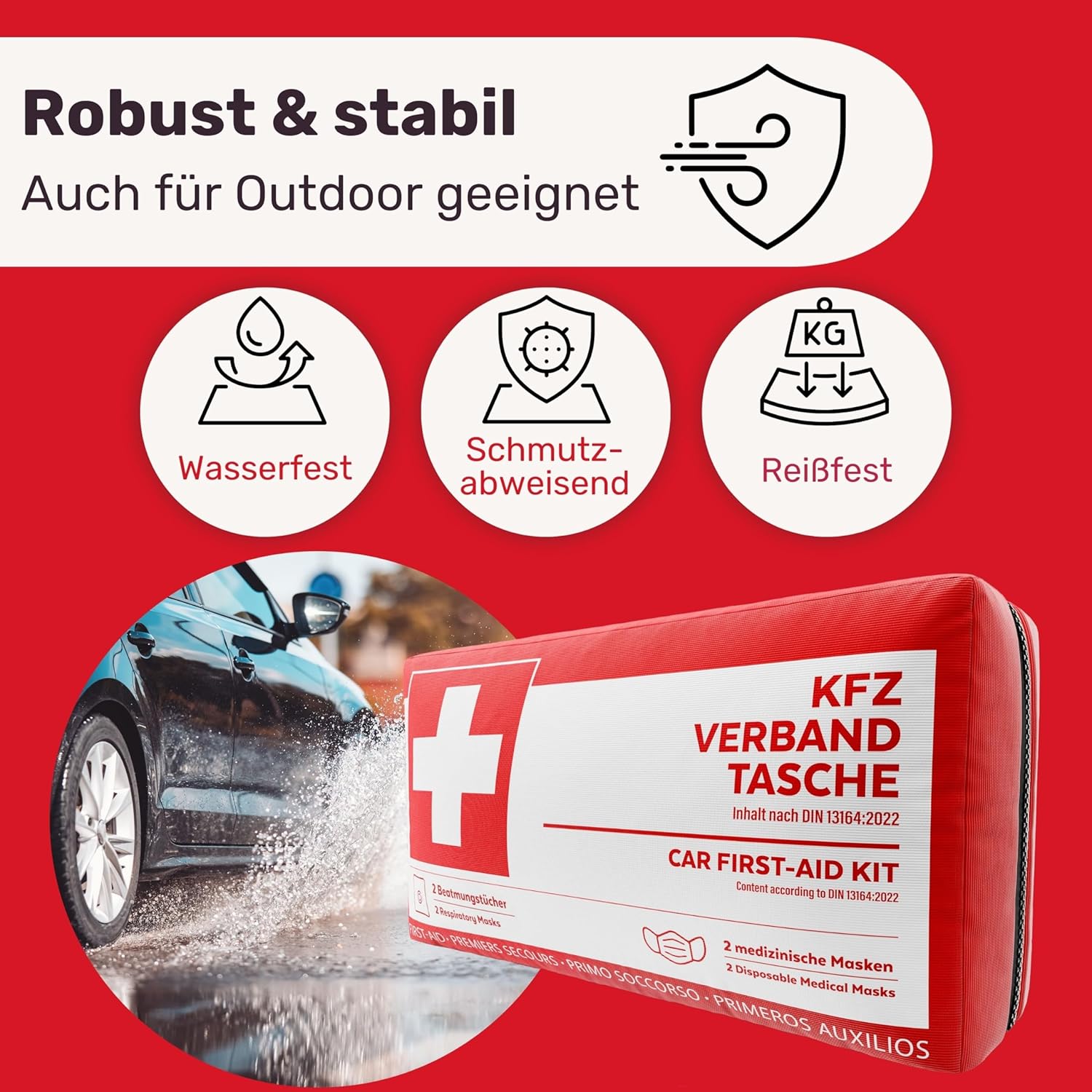 Detalle 2 de KFZ Verbandskasten DIN 13164:2022 Erste Hilfe Set 🚑