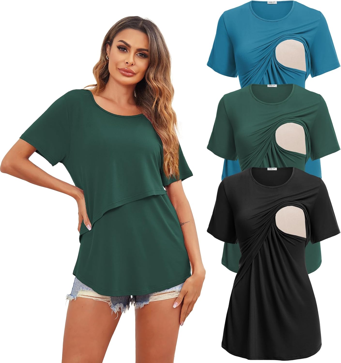 Detalle de Ekouaer Stillshirt Umstandsmode 1er/3er Pack – Weich Kurzarm Still-T-Shirts für Damen