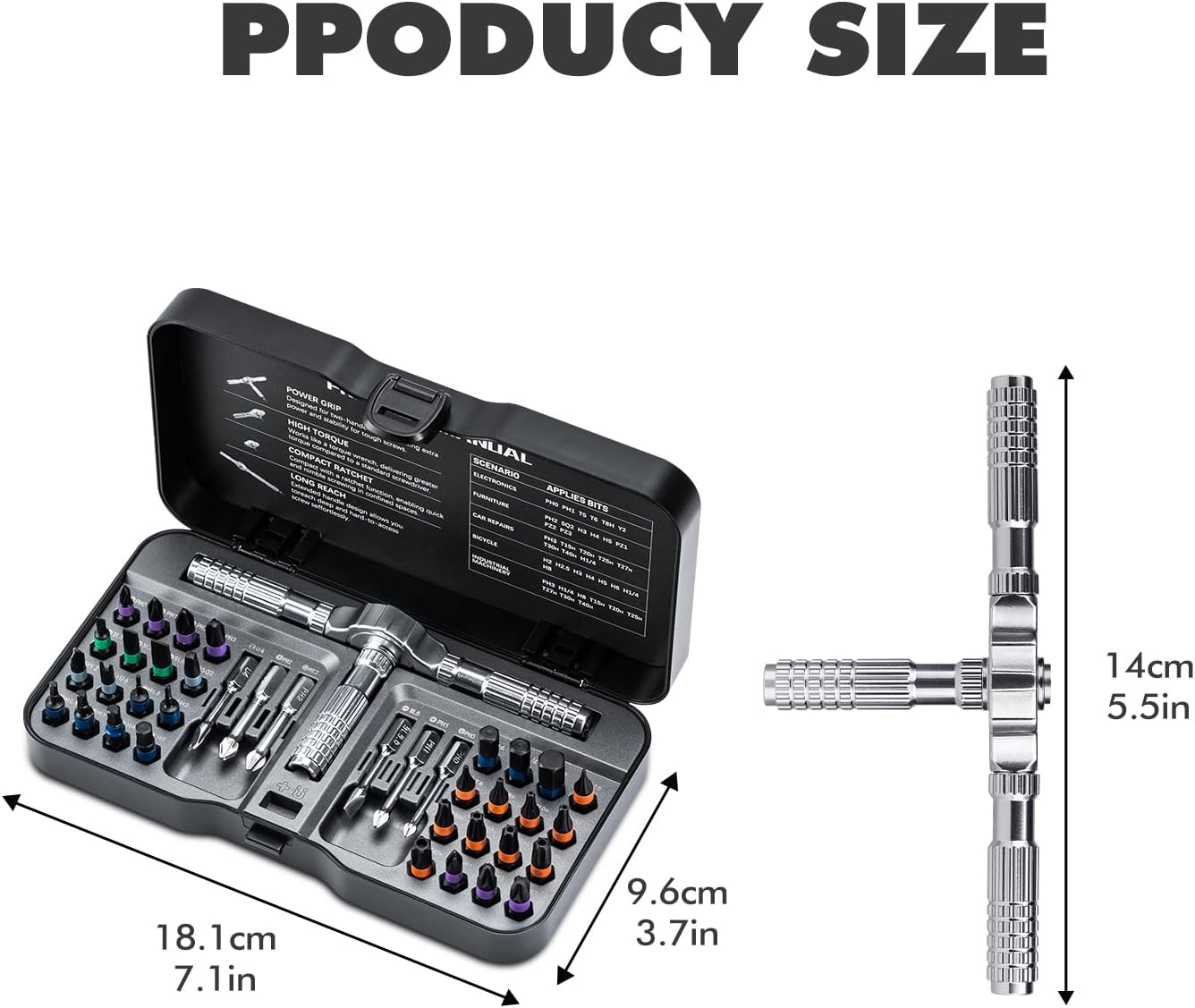 Detalle 2 de VMAN RS40 Ratchet Screwdriver Set with S2 Steel Bits and Flexible Shaft