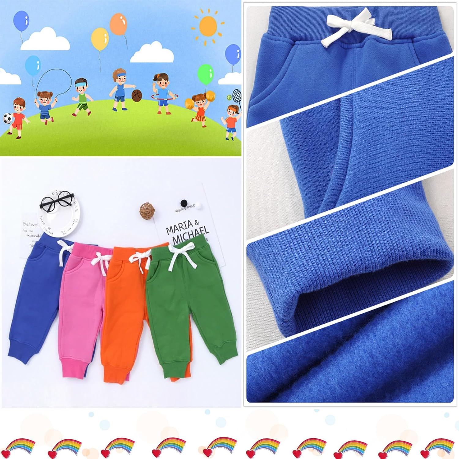 Detalle de CuteOn Kids Elastic Waist Cotton Warm Trousers for 1–5 Years