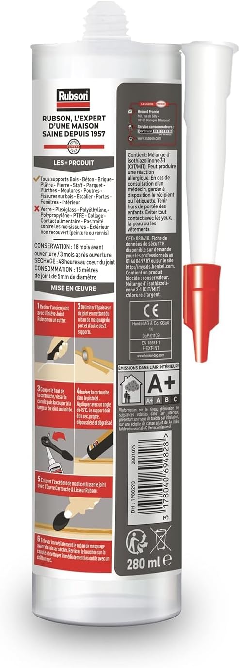 Thumbnail 1 de Rubson Perfect Home Mastic Bois & Parquet couleur chêne – Mastic acrylique 280 ml