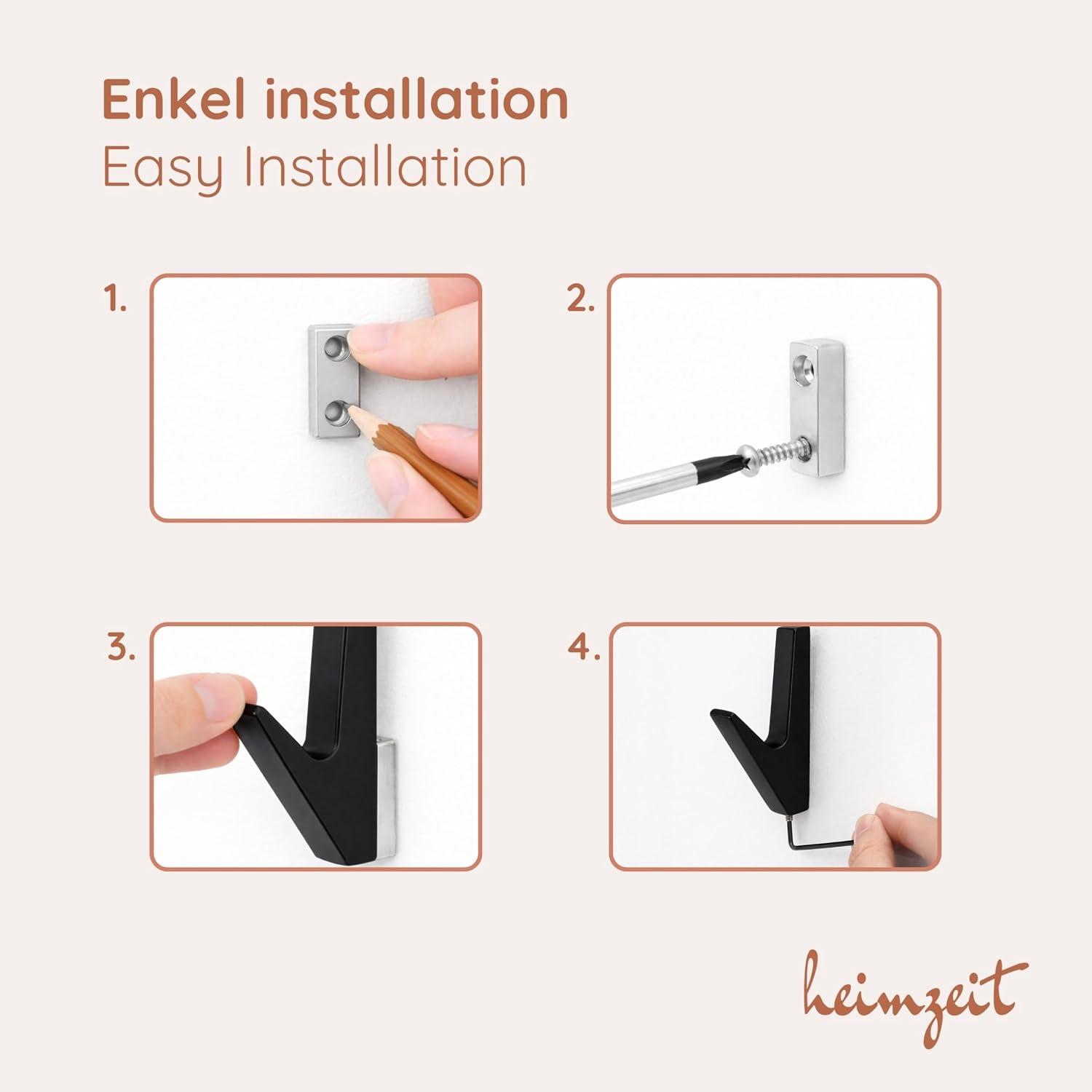 Detalle 2 de heimzeit Volt klädkrokar för väggmontering, 4-pack i grå zink