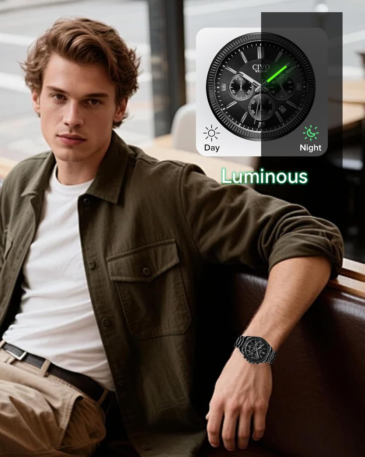 Thumbnail 3 de CIVO Herren-Chronograph Edelstahl Quarz mit Datum – wasserdichte 3-ATM-Armbanduhr (41 mm)