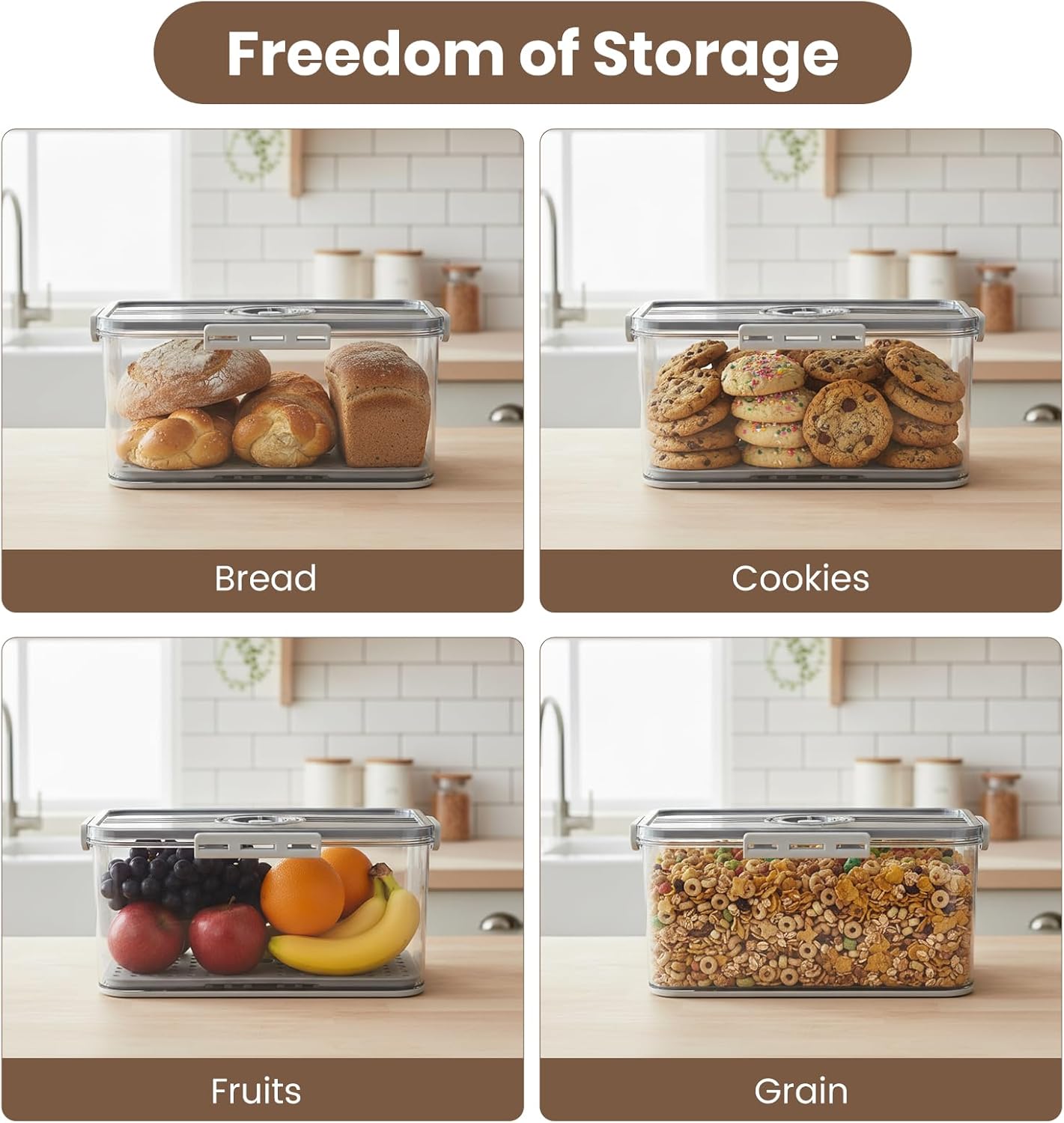 Thumbnail 6 de Otopone Grey Bread Bin for Kitchen with Adjustable Air Valve and Time Recording Lid
