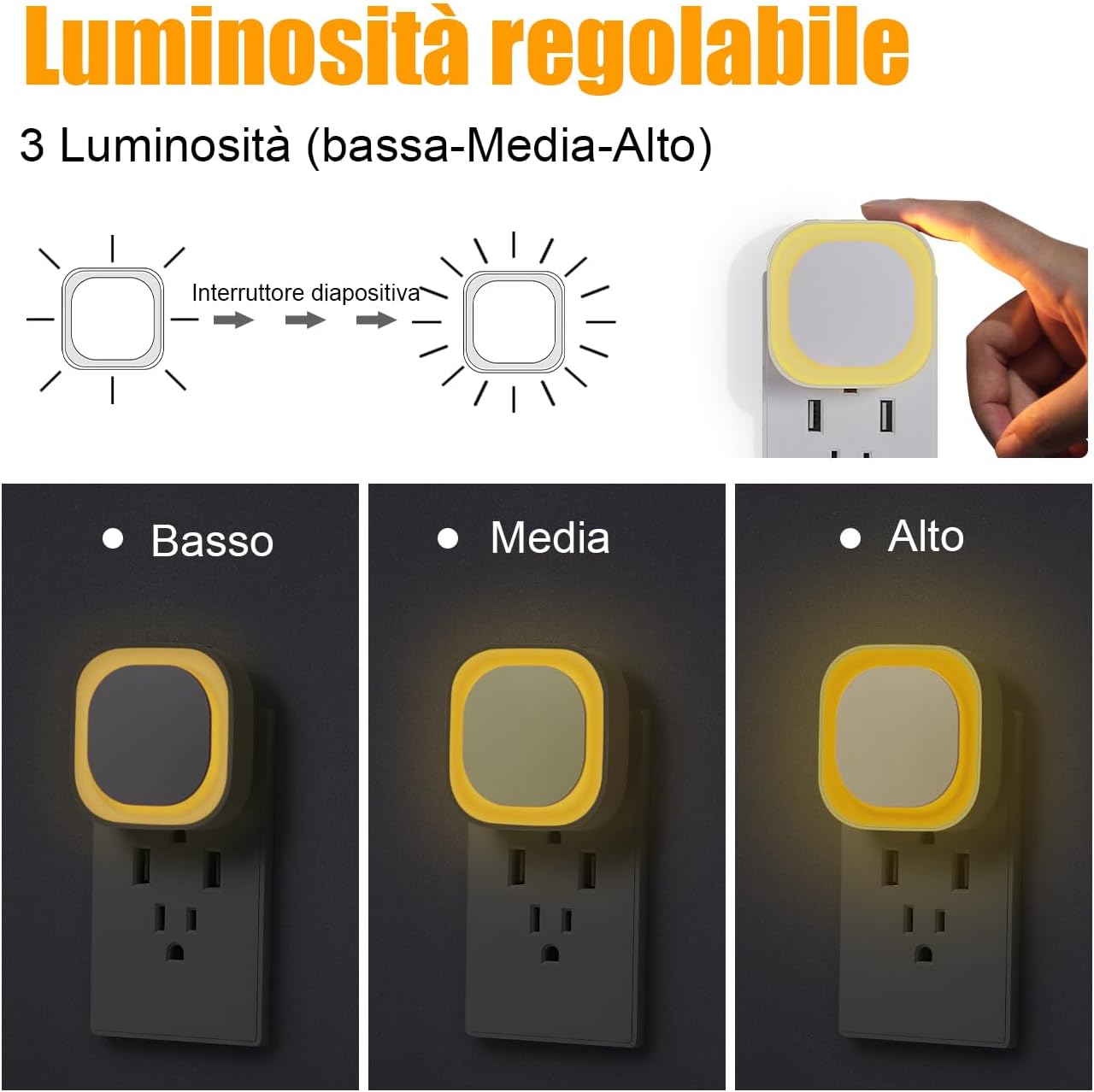 Thumbnail 1 de YUNLEX Presa di luce notturna con sensore crepuscolare e 3 livelli di luminosità (giallo dorato)
