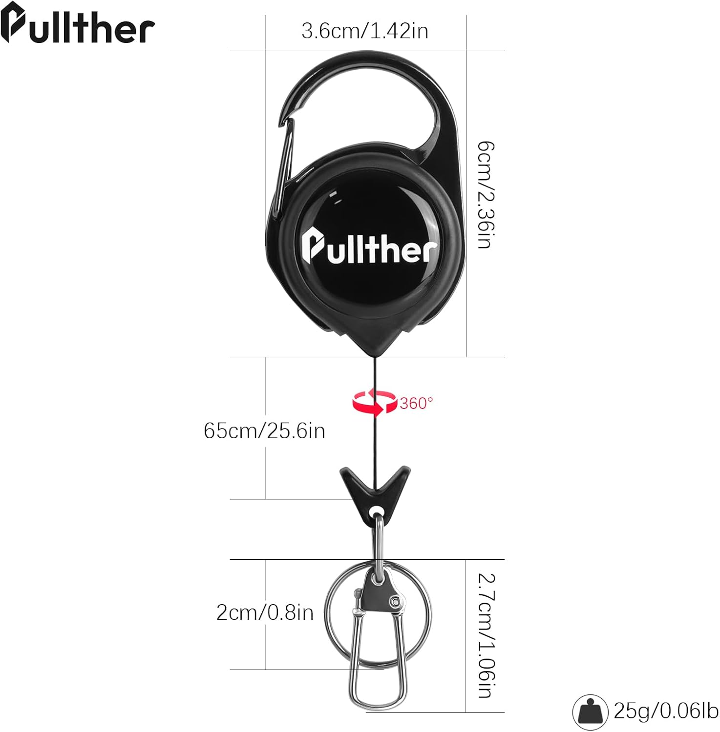 Detalle 2 de pullther 3er Set ausziehbarer Schlüsselanhänger für Fliegenfischen – mit 360° Drehclip, bis 65 cm
