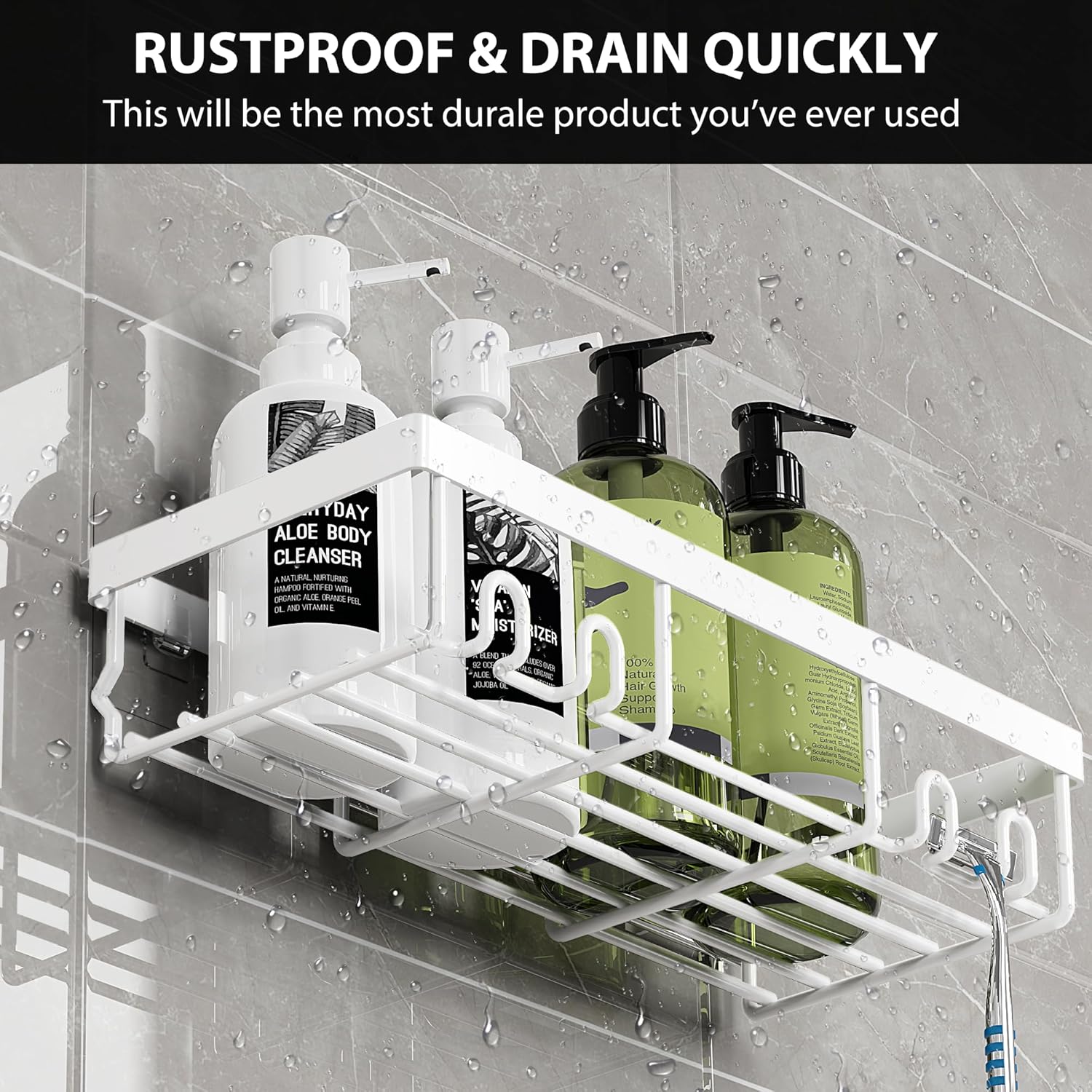 Detalle de DIFULI Shower Caddy Shelf 3 Pack – No-Drill White Bathroom Organiser Rack