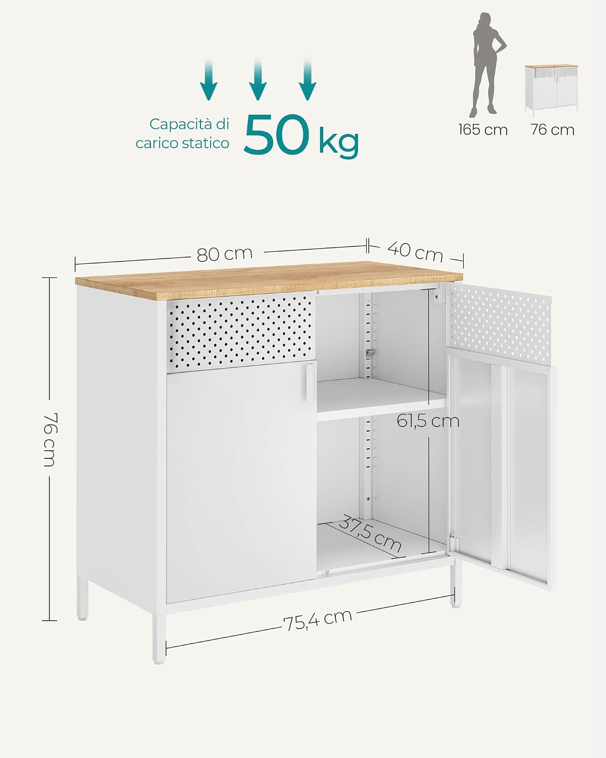 Detalle 2 de SONGMICS Armadio metallico 40x80x76 cm beige/bianco 🗄